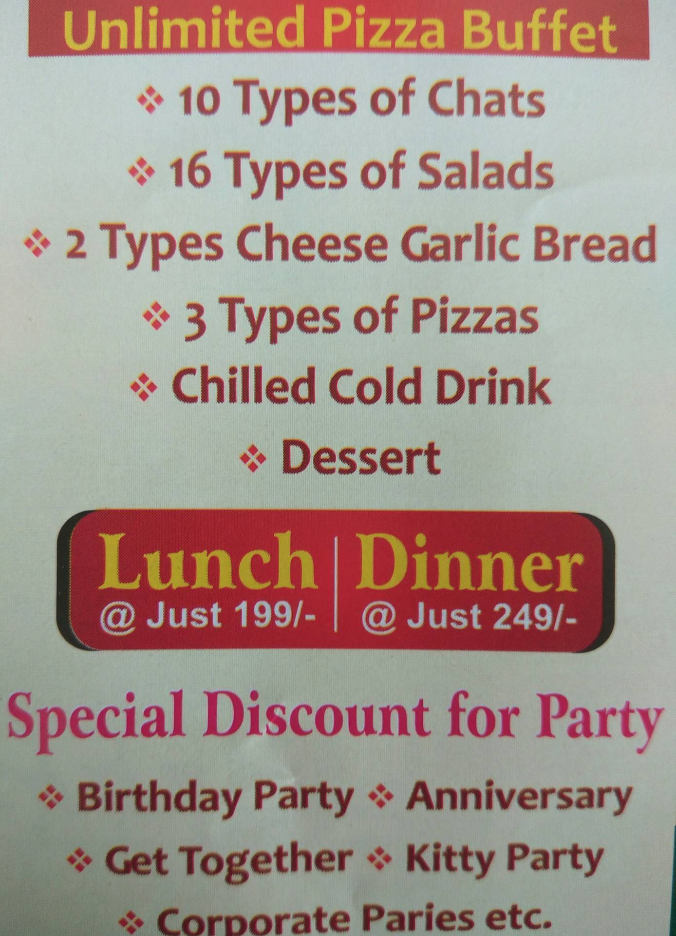 The Pizza Express menu