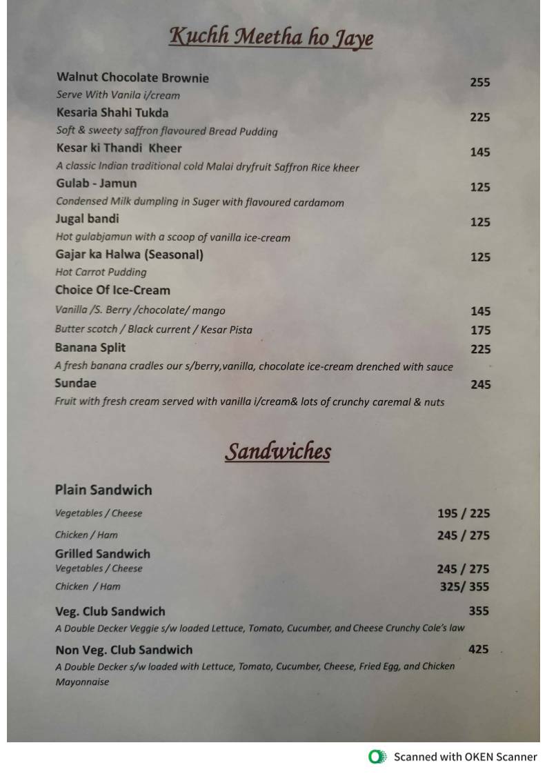 THE ROYAL DINING RESTAURANT menu