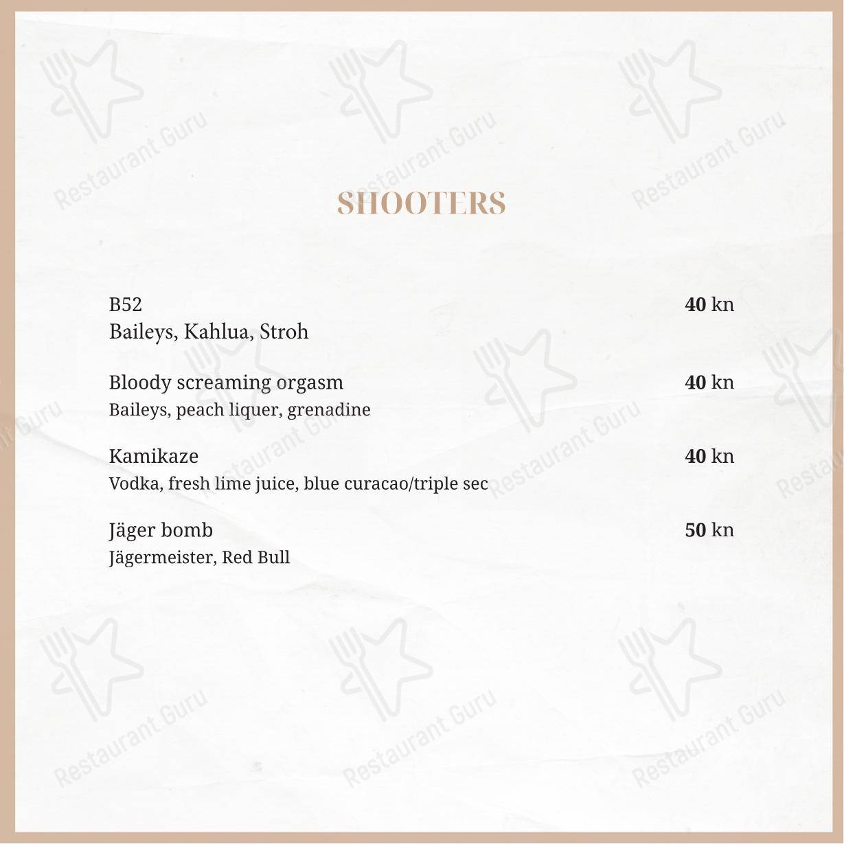 Menu per Taboo beach club Split in Spalato