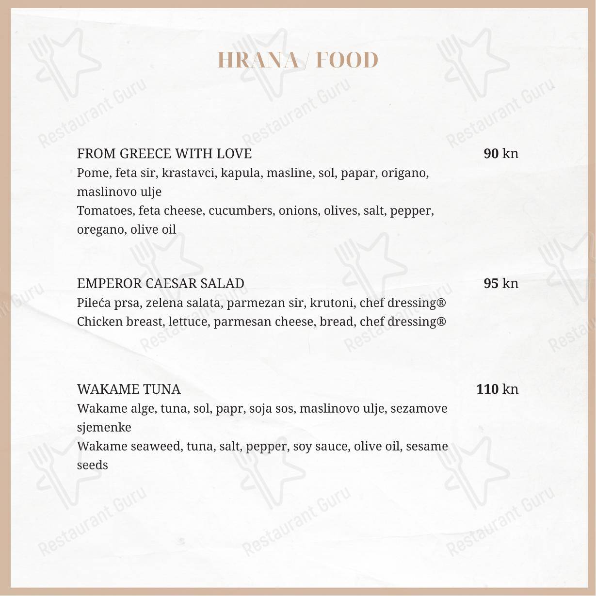 Menu per Taboo beach club Split in Spalato