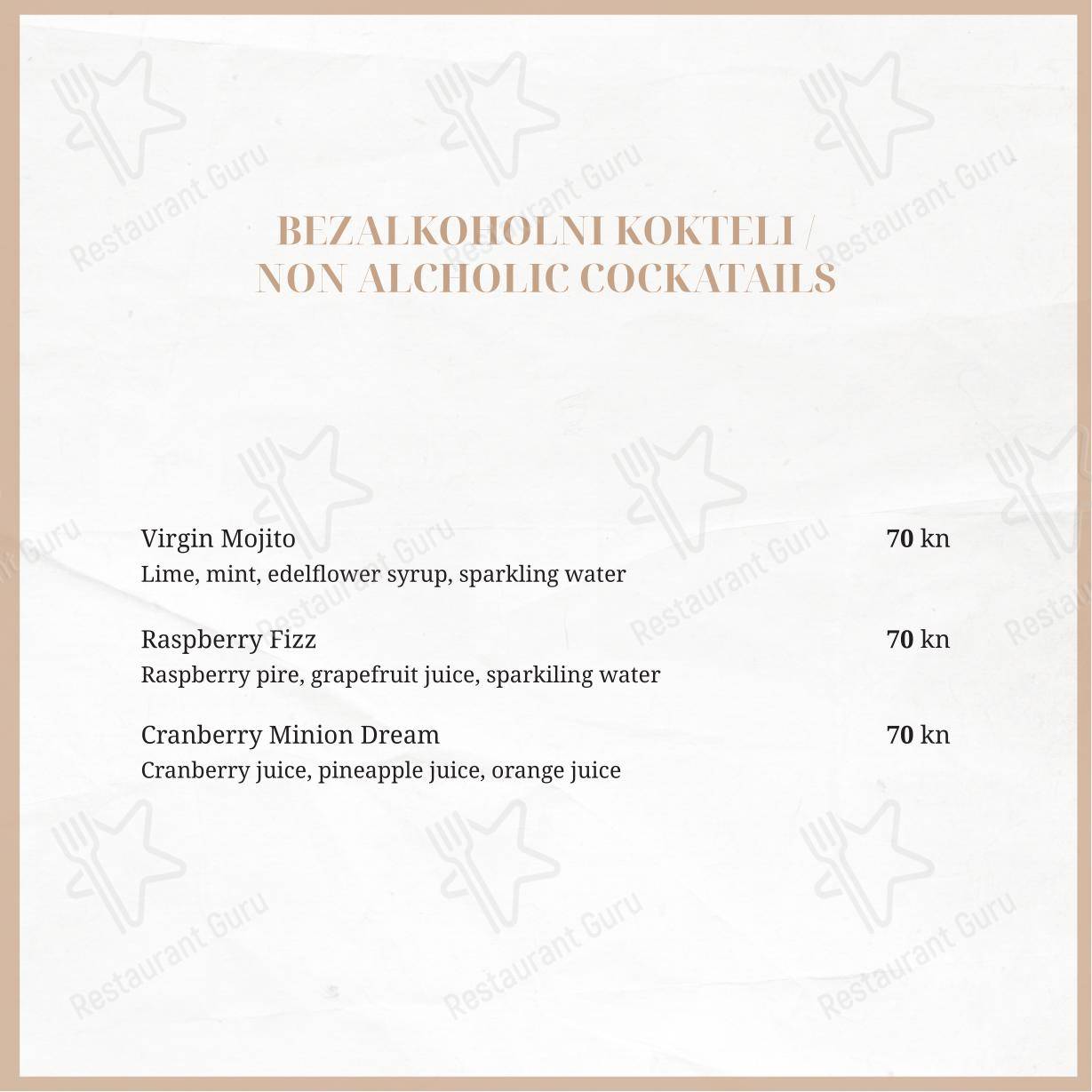Menu per Taboo beach club Split in Spalato