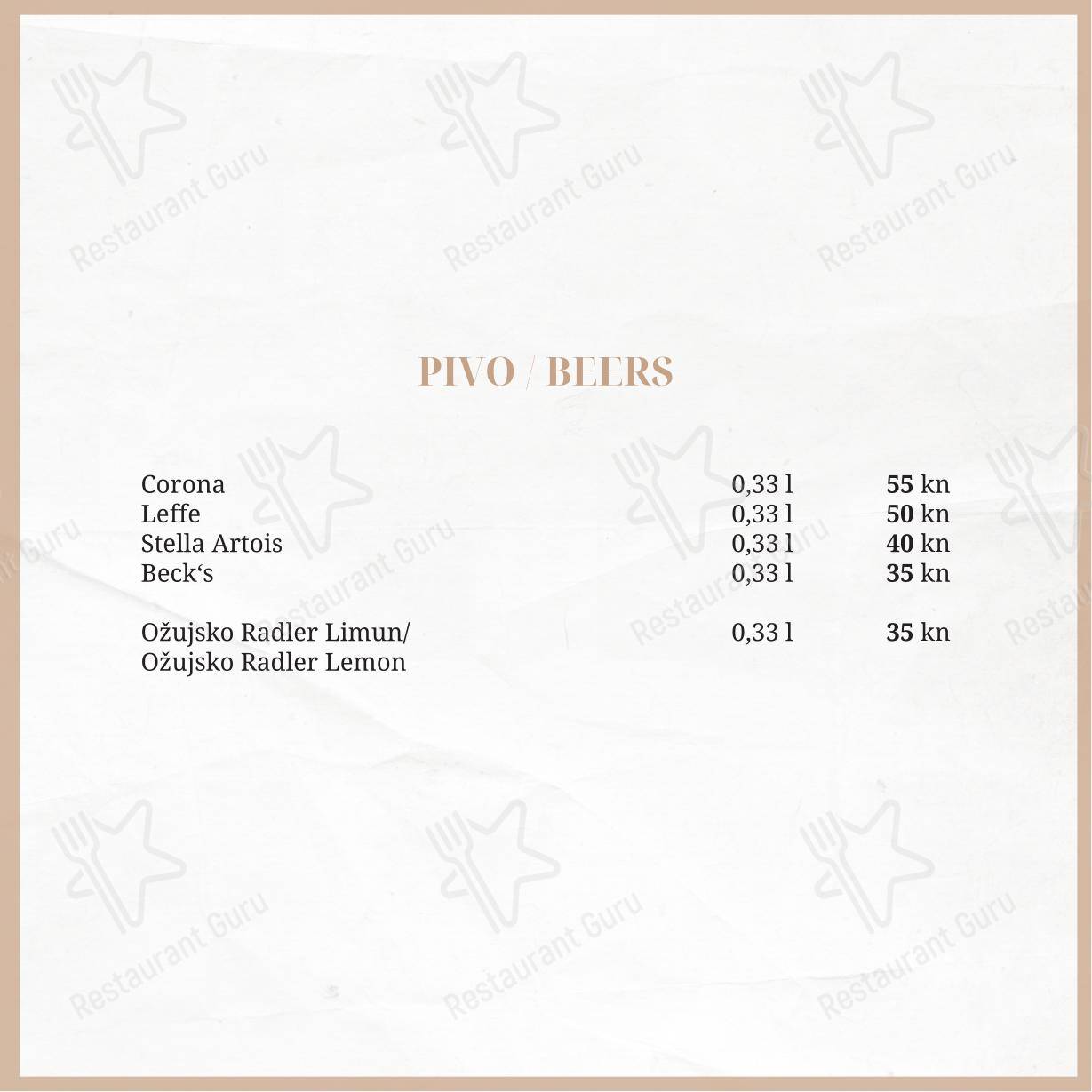 Menu di Taboo beach club Split - Menu