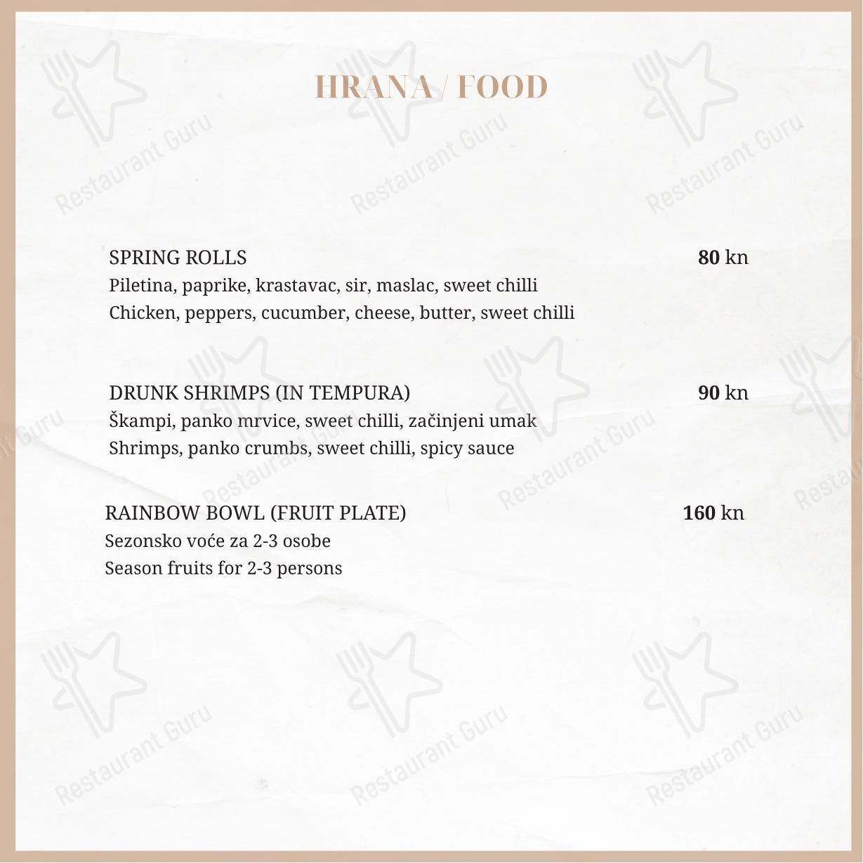Menu per Taboo beach club Split in Spalato