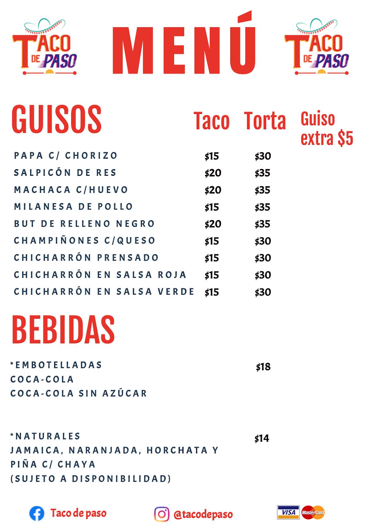 Carta Del Restaurante Taco Del Paso Campeche