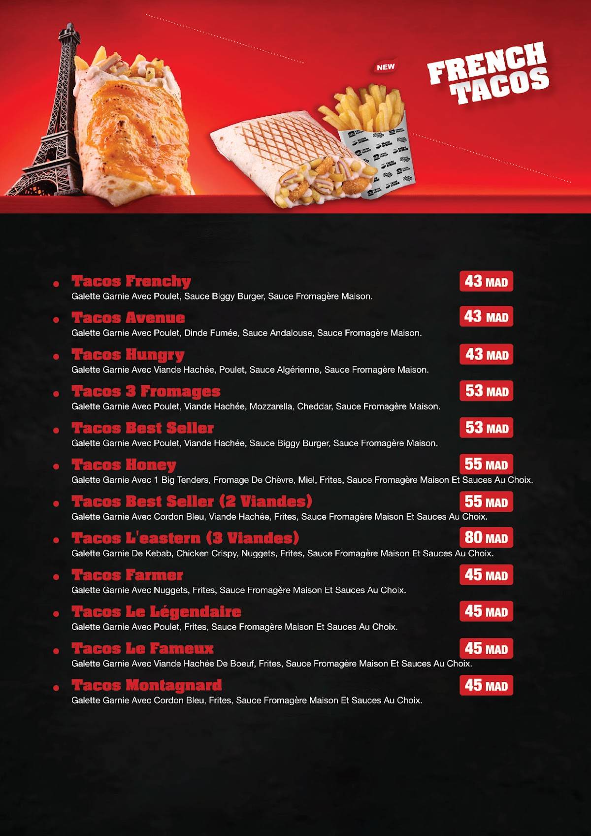 Menu de Tacos Avenue