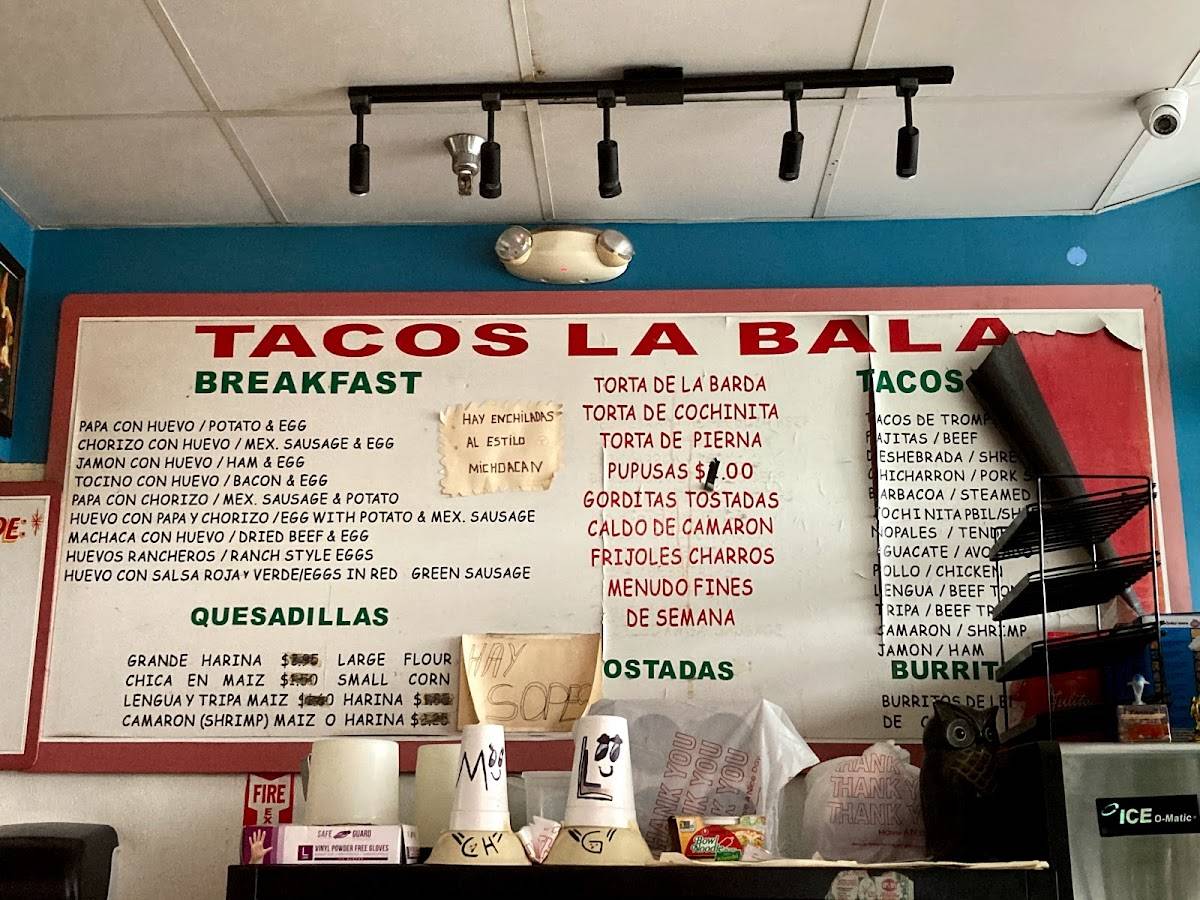 Menu at Tacos La Bala restaurant, Houston, Beechnut St 120