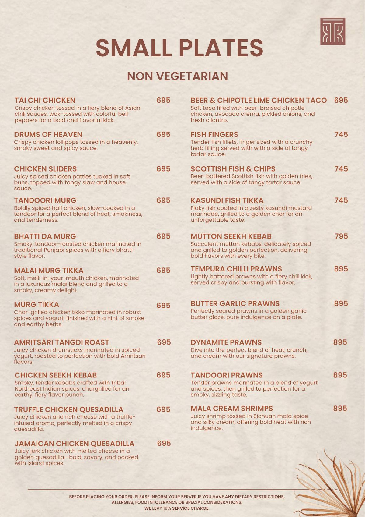 Tahia Rooftop Restaurant & Bar Sundowner Cafe menu
