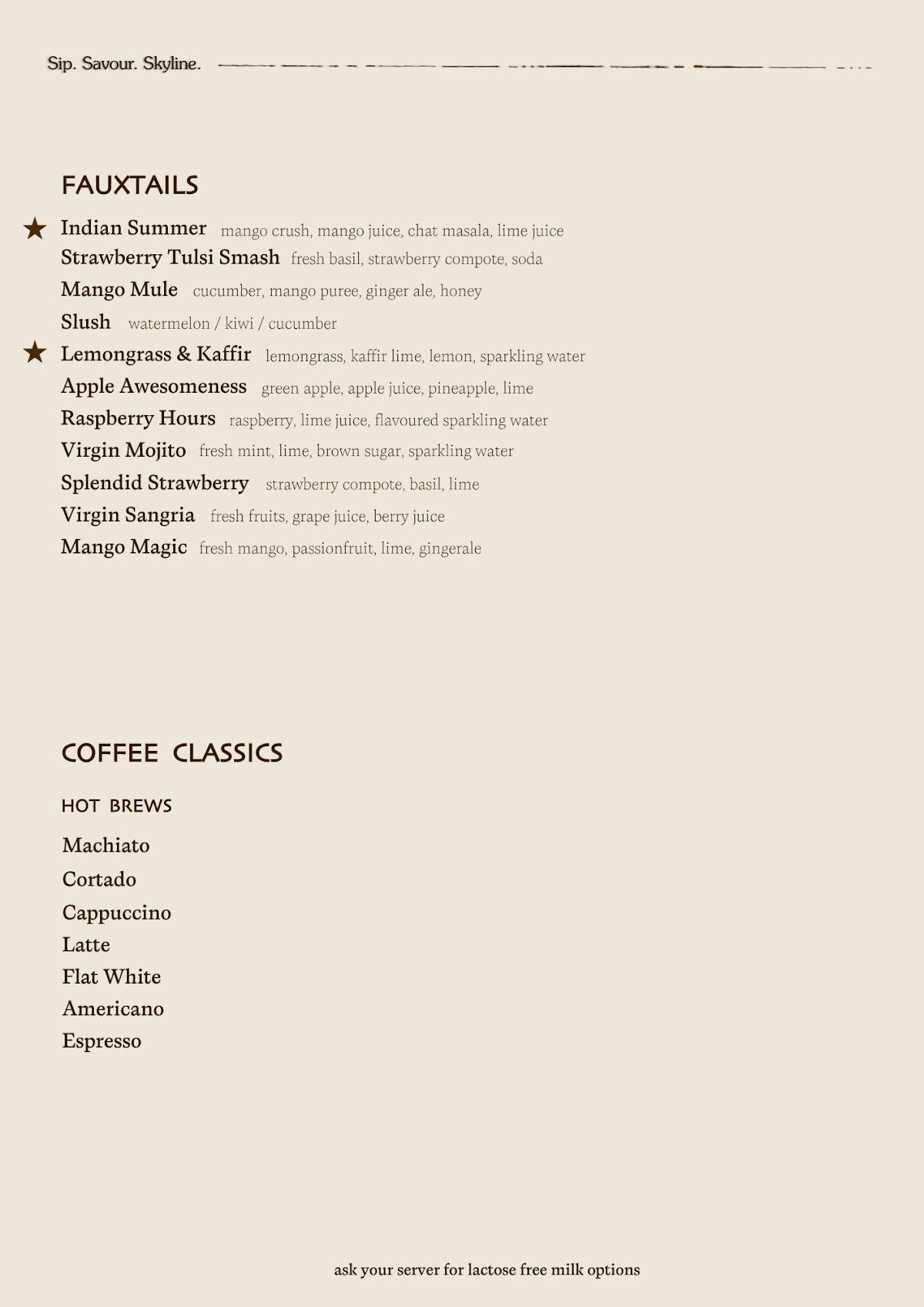 Tahia Rooftop Restaurant & Bar Sundowner Cafe menu