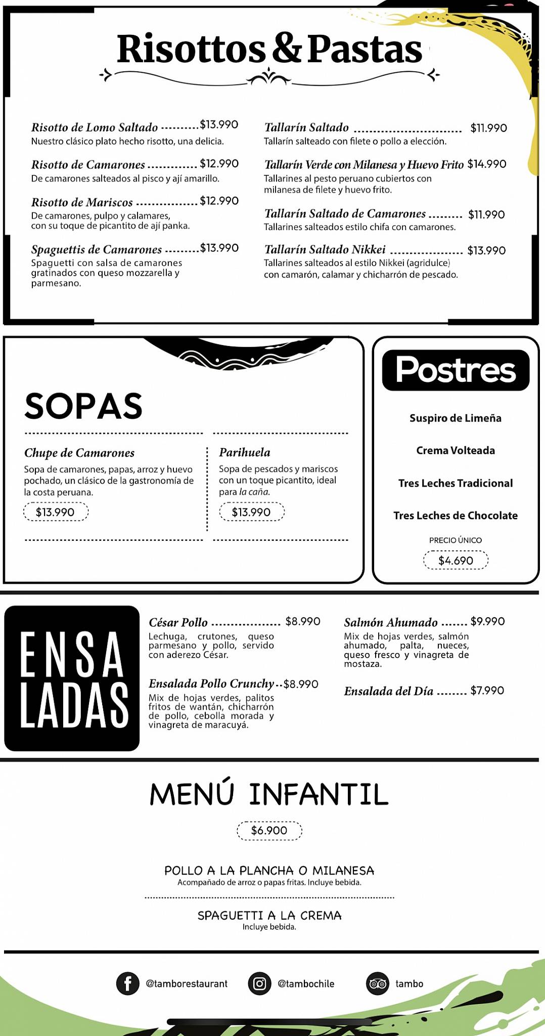 Carta del restaurante Tambo Patio Bellavista, Providencia