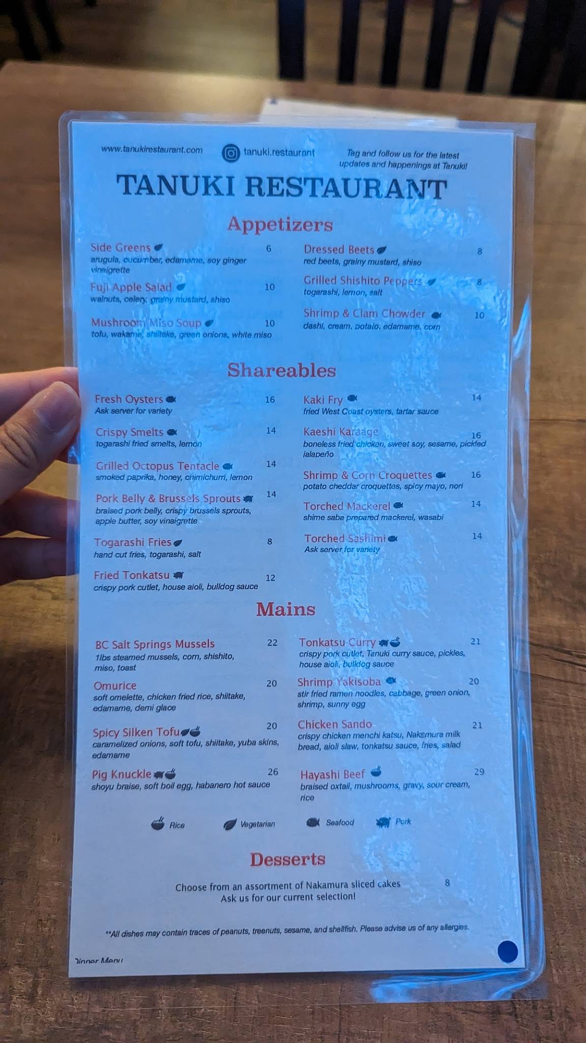 Menu de Tanuki Restaurant
