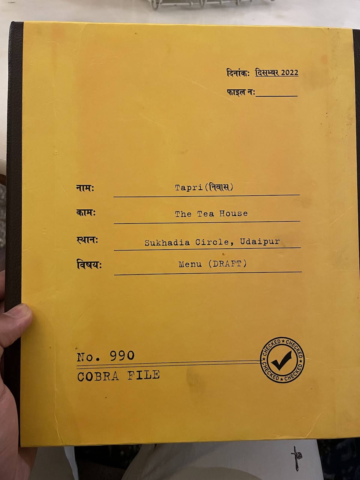 Tapri Niwas menu