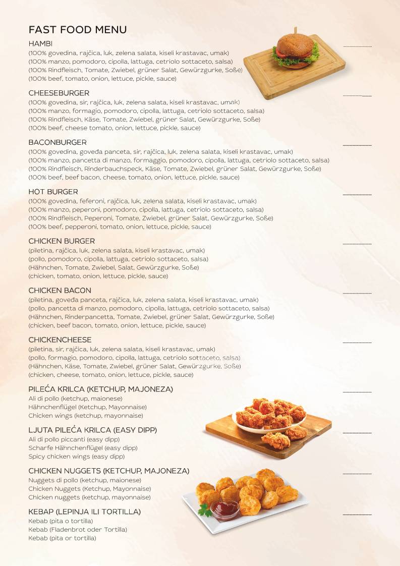 Menu di Pizzeria Capri 
