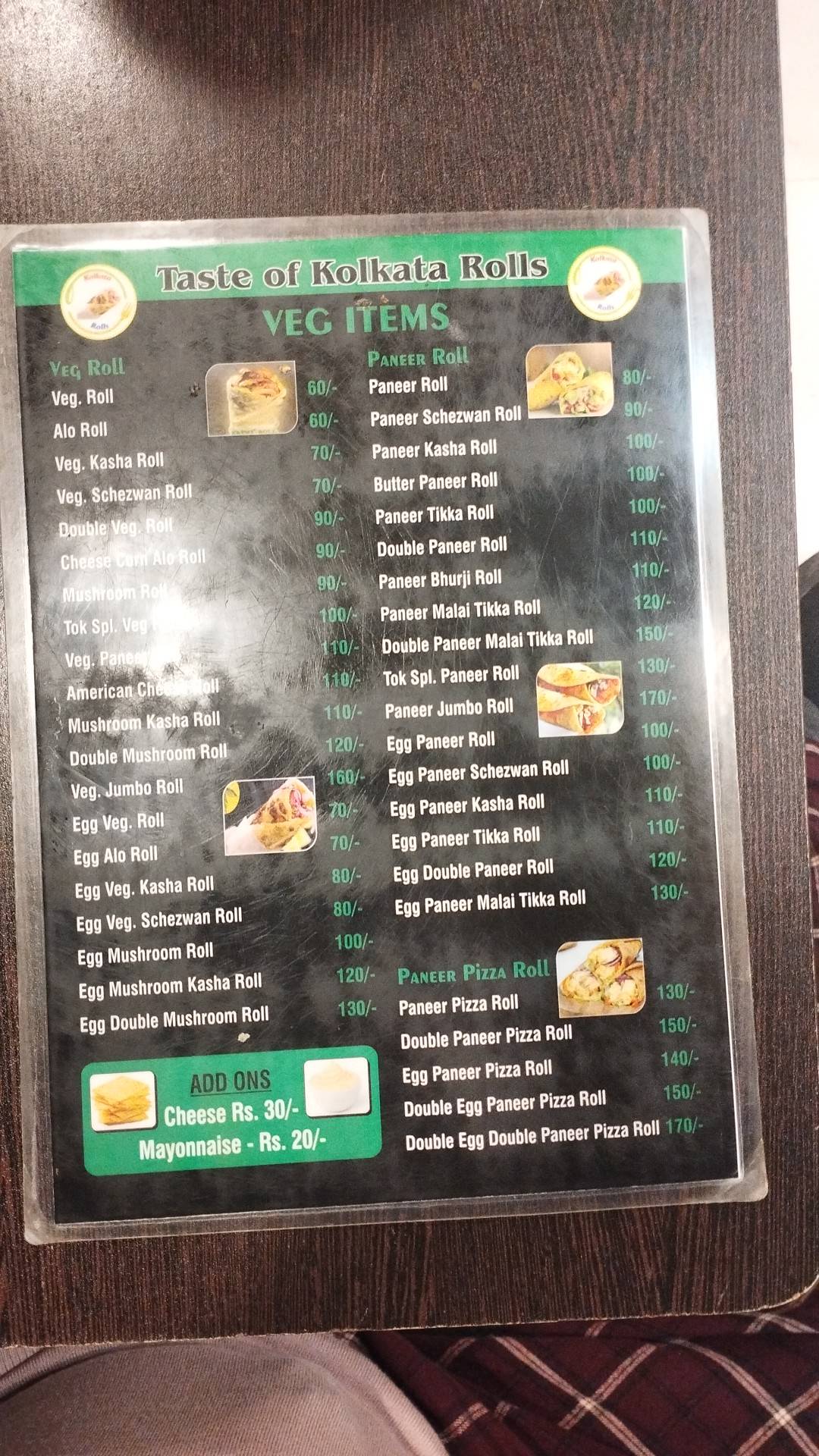Taste of Kolkata Kathi Rolls menu