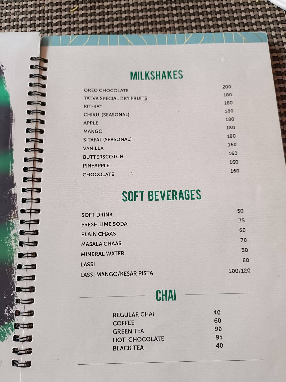 Tatva The vegetarian kitchen menu