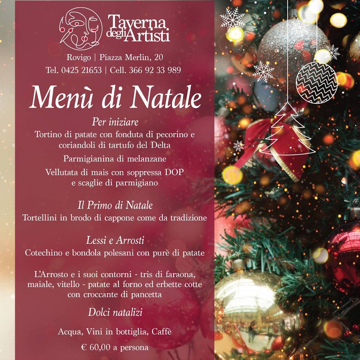 Menu di Taverna degli Artisti 