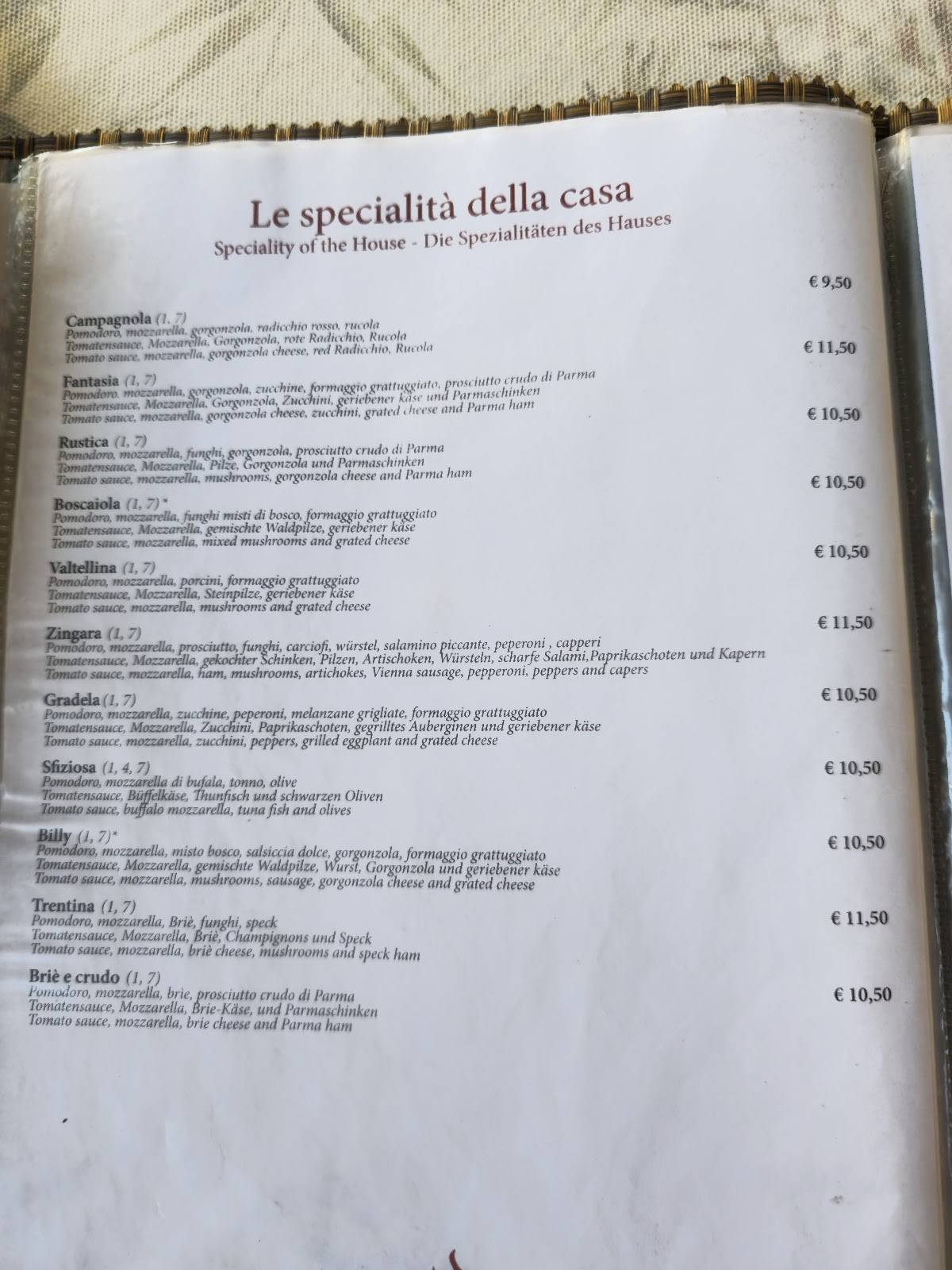Menu di Tavernetta Ristorante Pizzeria & Albergo 
