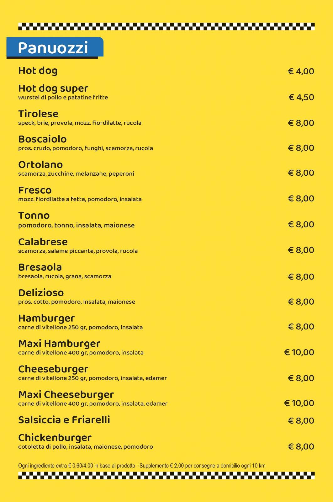 Menu di Taxi Pizza 