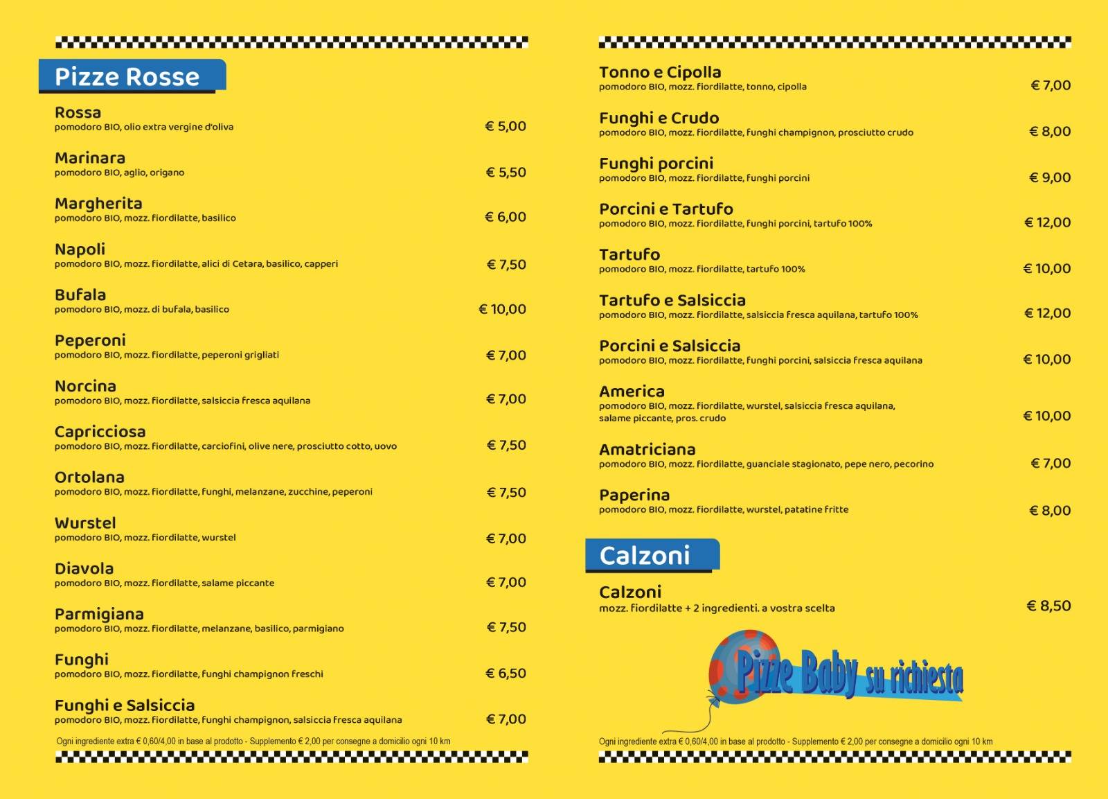 Menu di Taxi Pizza 