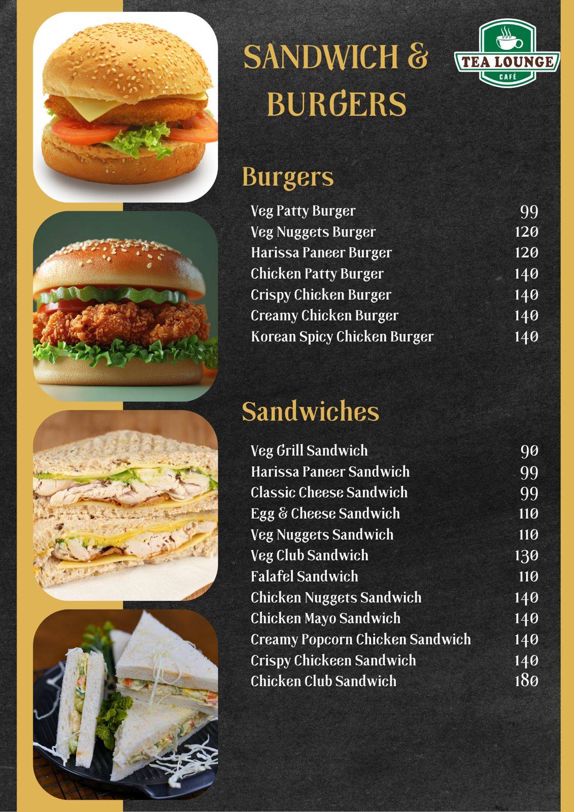 Tea Lounge cafe menu