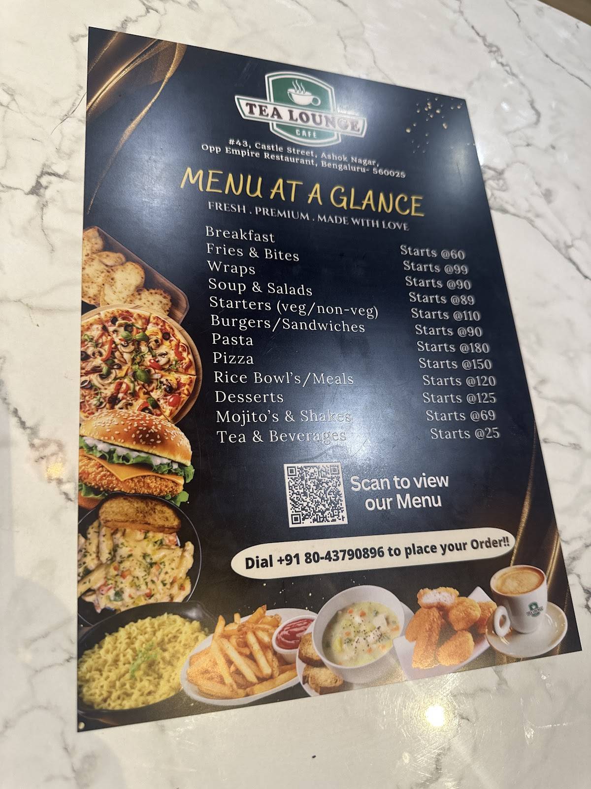 Tea Lounge cafe menu