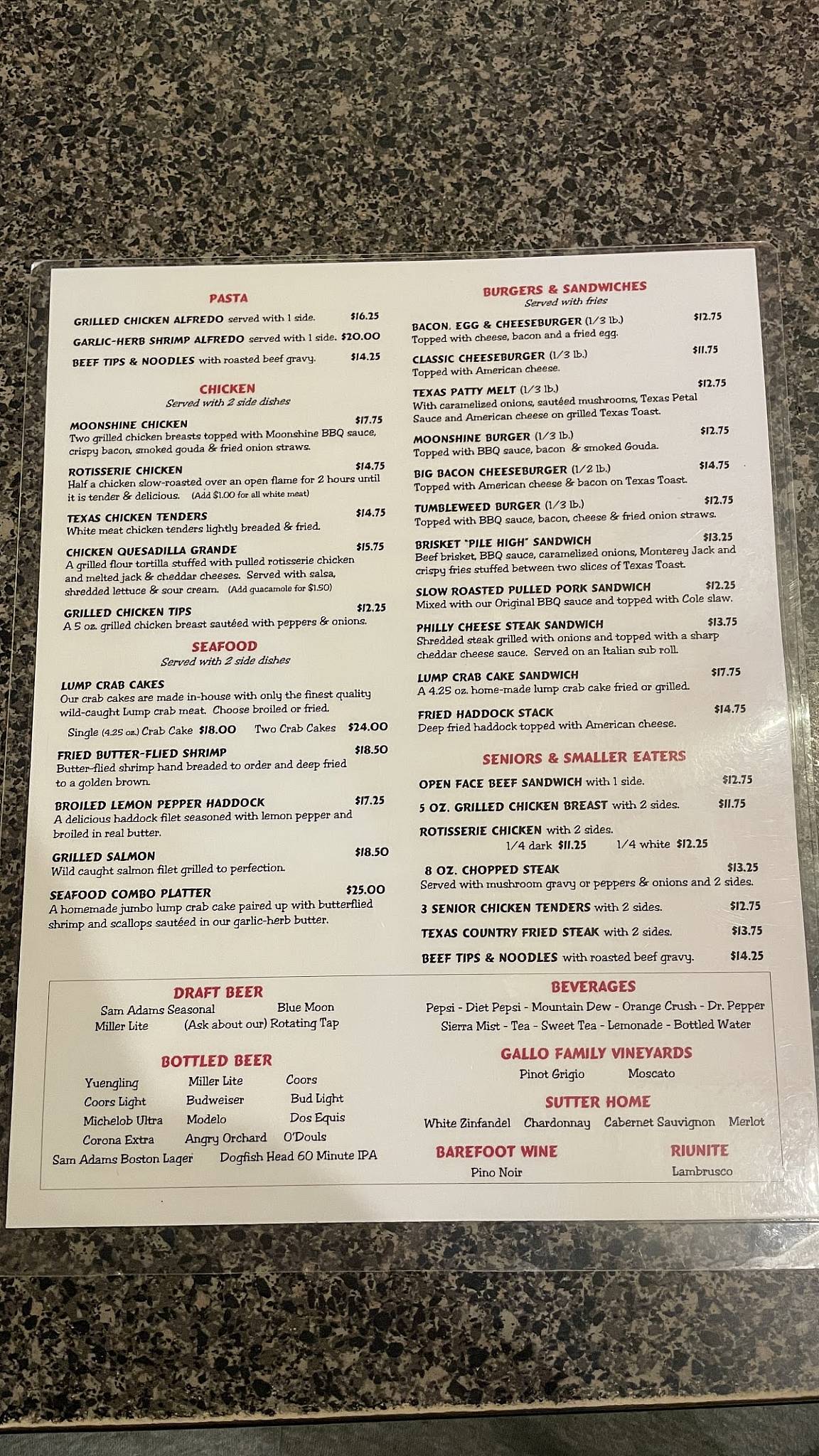 Menu at Texas Grillhouse pub & bar, La Vale, National Hwy