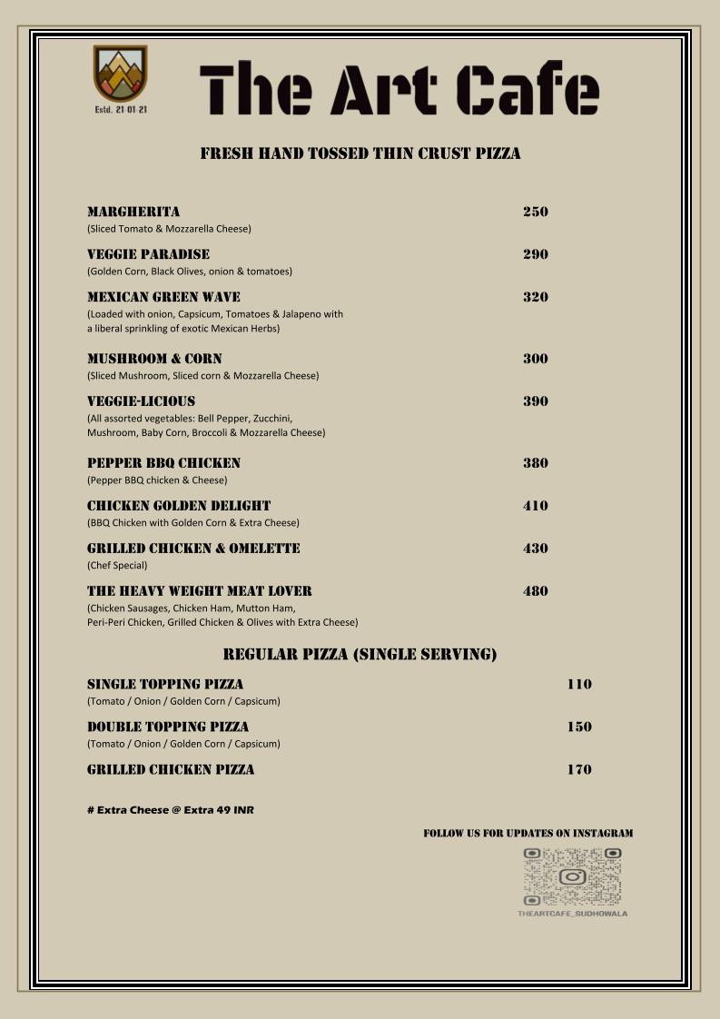 The Art Cafe menu