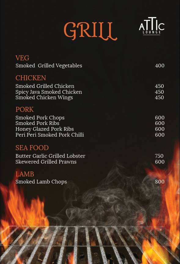 The Attic Lounge menu