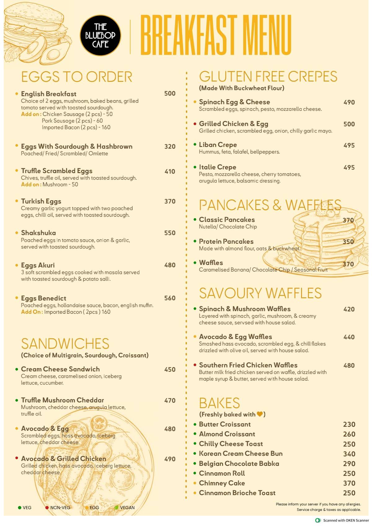 The Bluebop Cafe menu