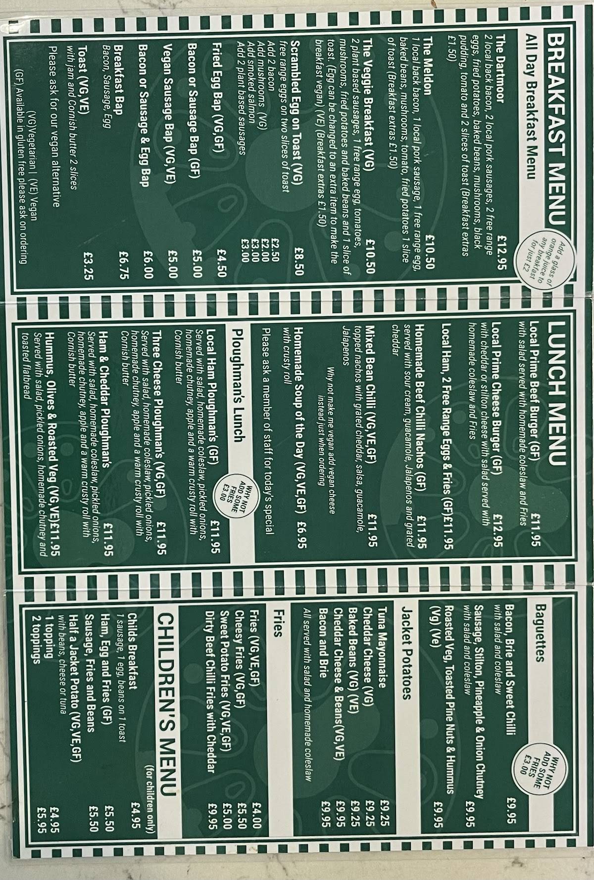 Menu at The Bulleid Buffet cafe, Okehampton