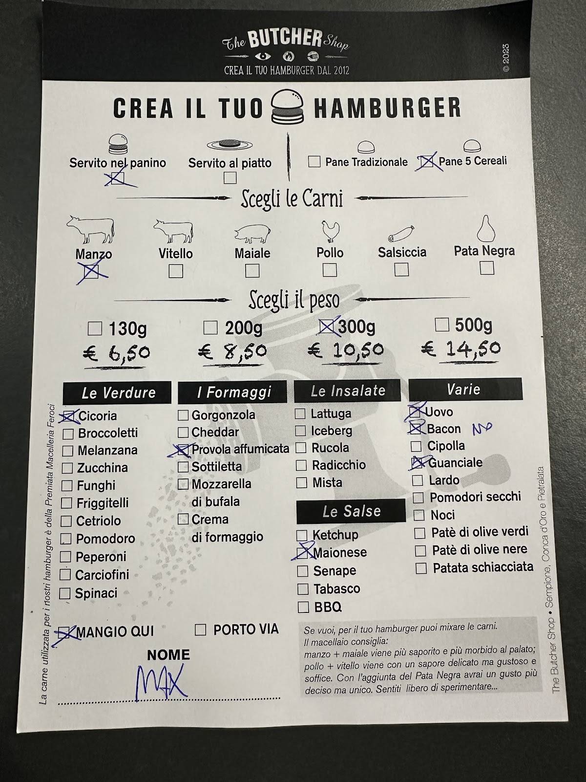 Menu di The Butcher Shop 