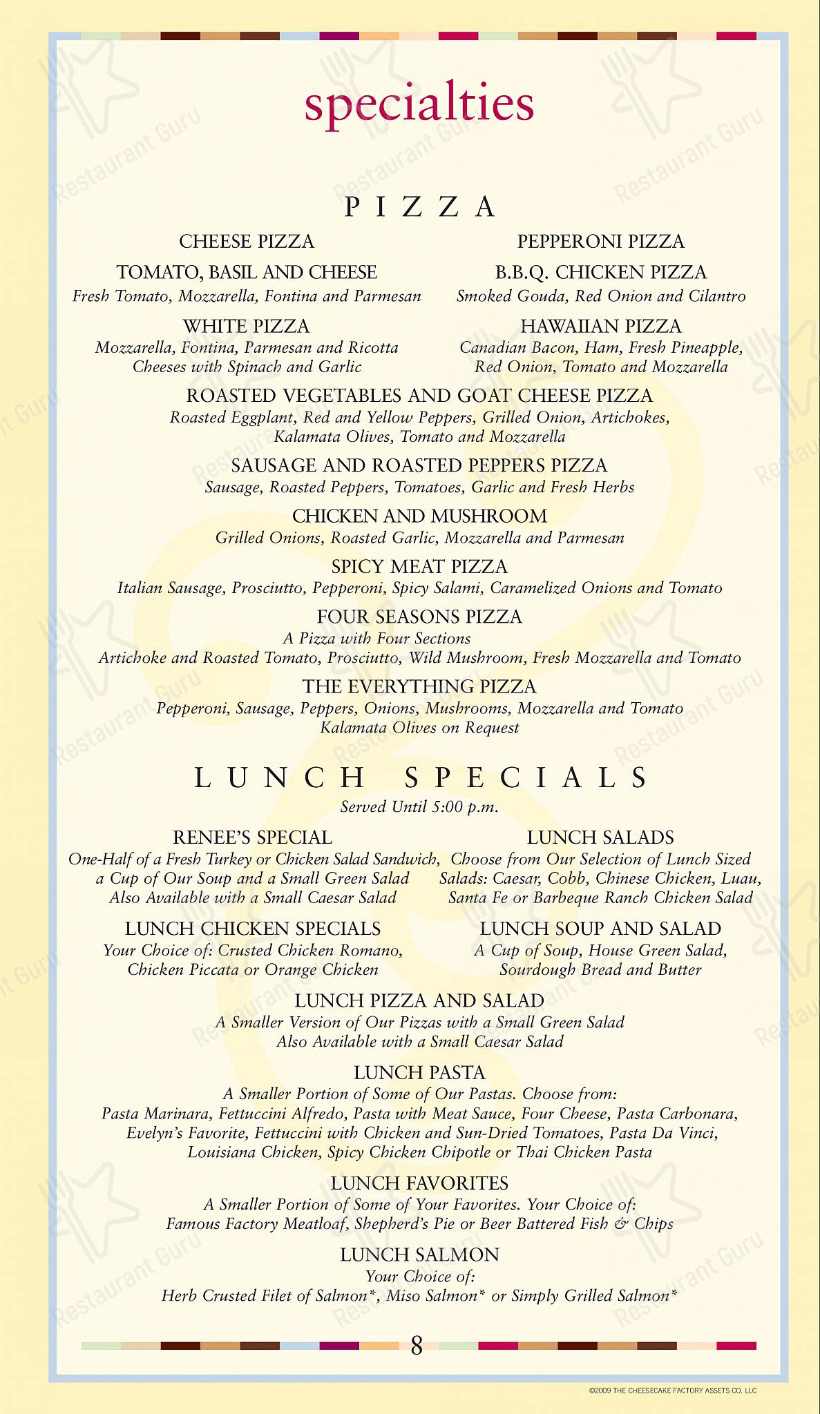 Menu at The Cheesecake Factory desserts, Roseville