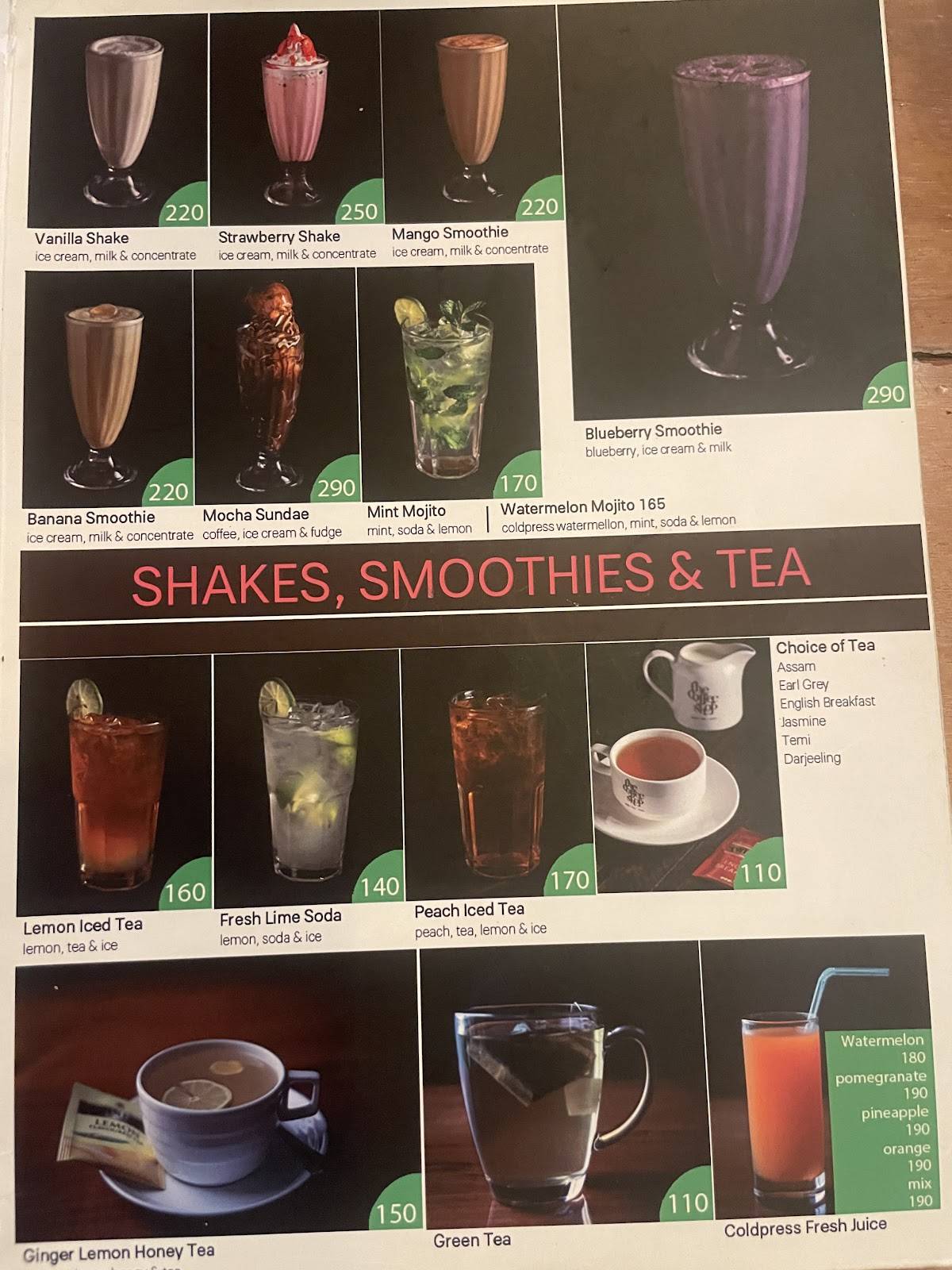 The Coffee Shop menu
