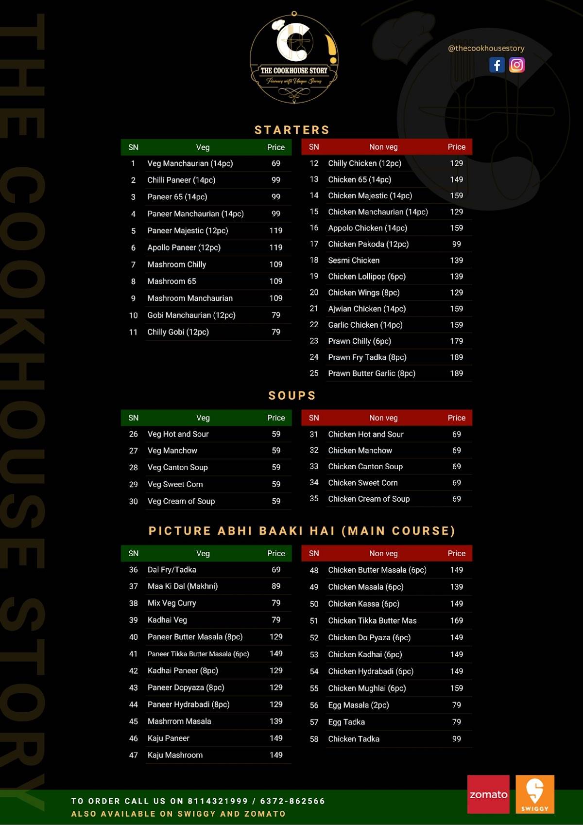 The CookHouse Story menu