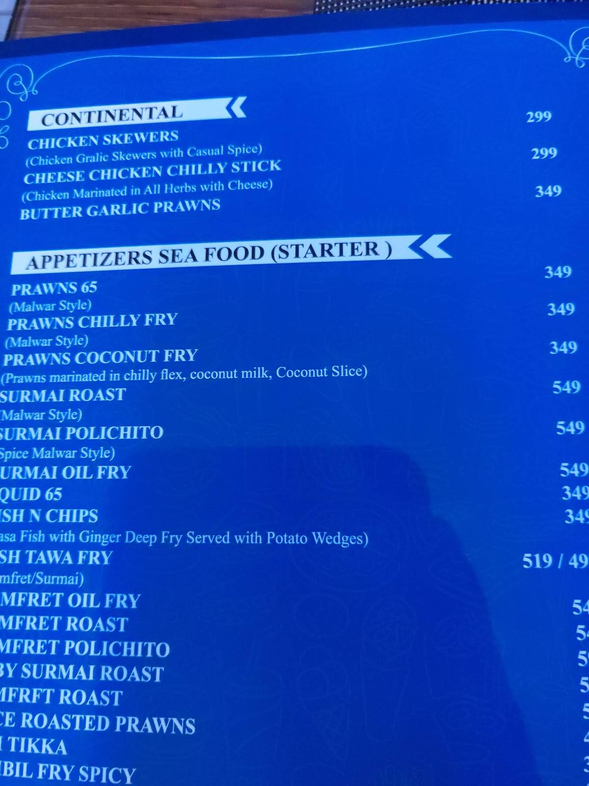 The Corner Lounge menu