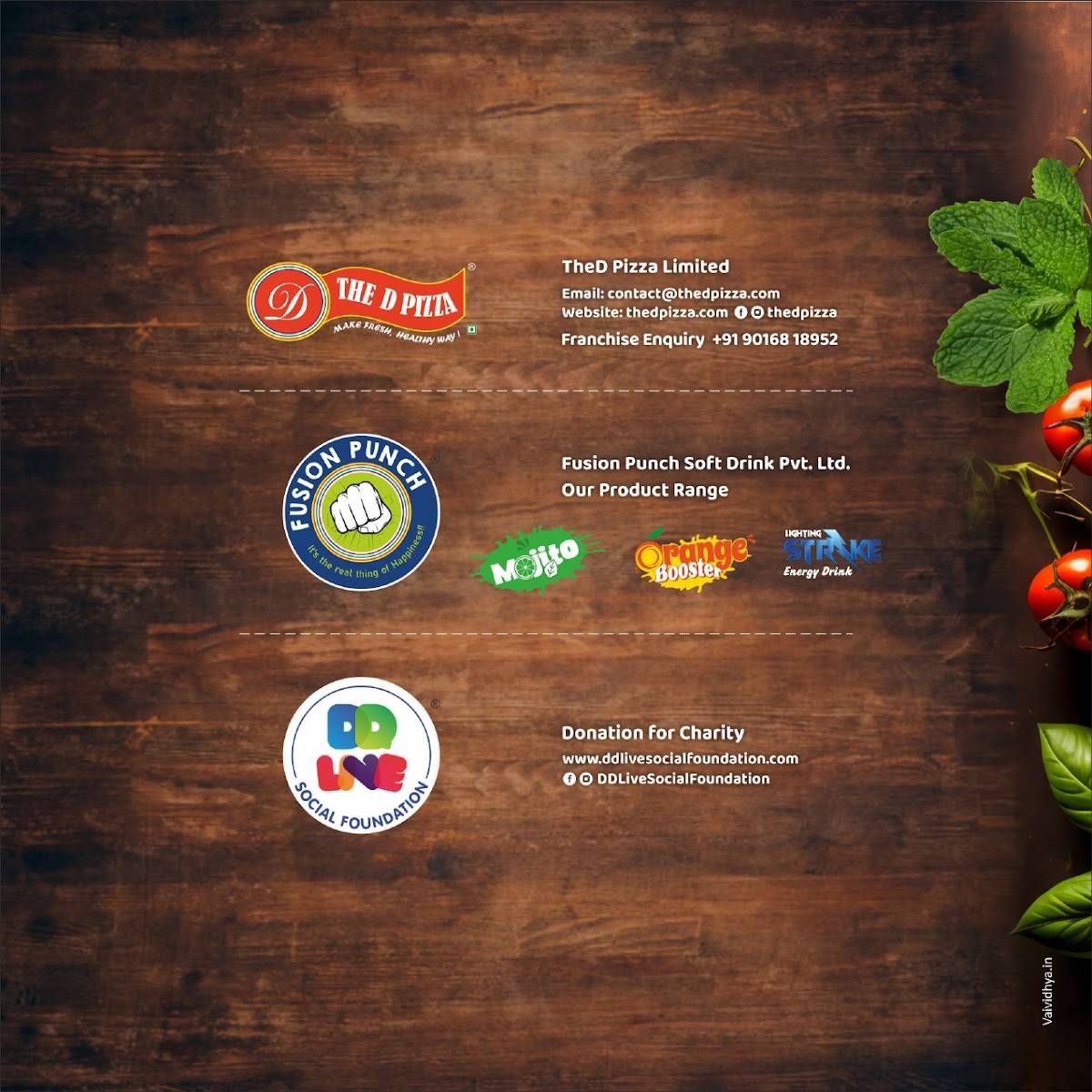 The D Pizza menu