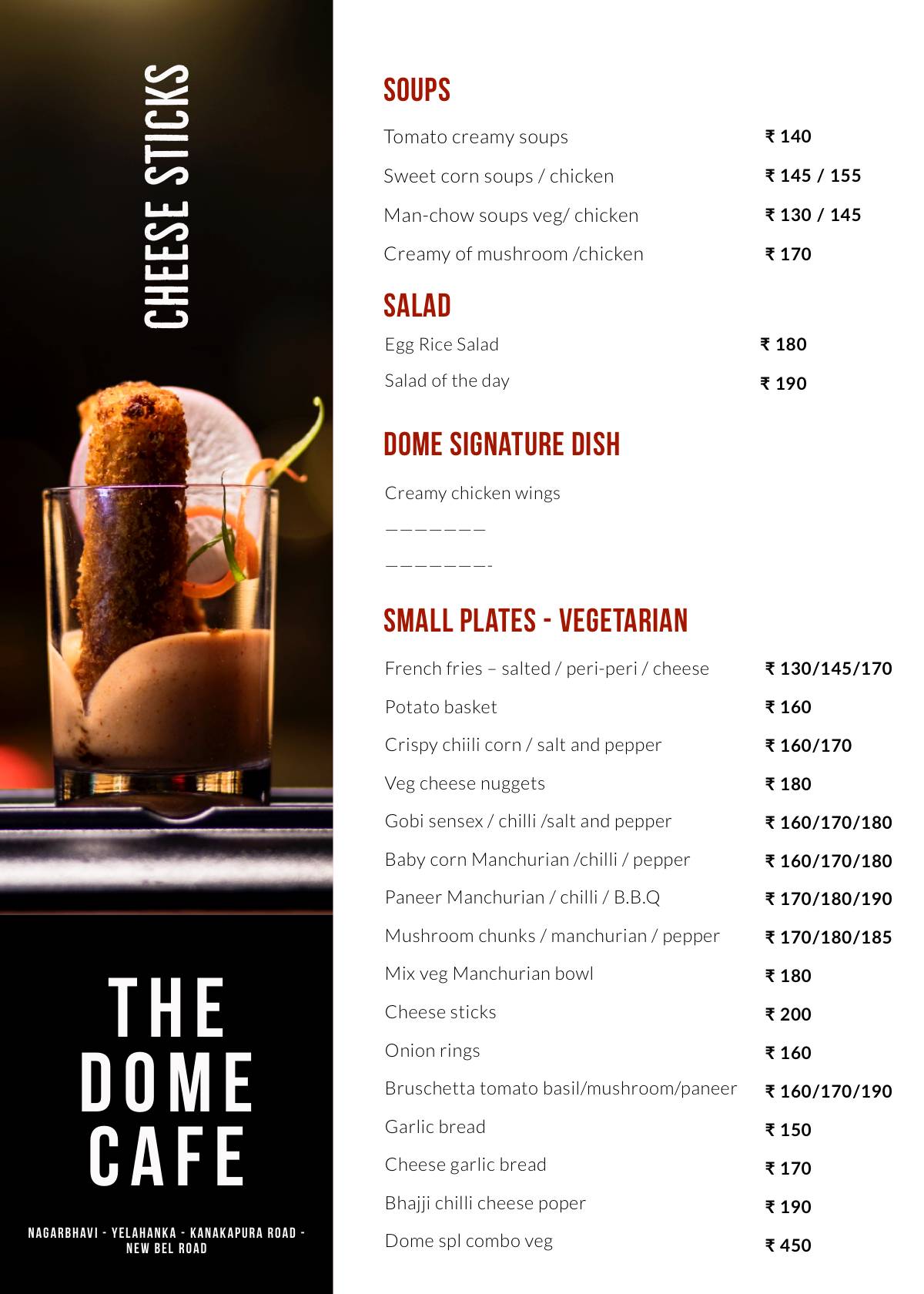 Menu at The Dome Cafe Nagarbhavi, Bengaluru