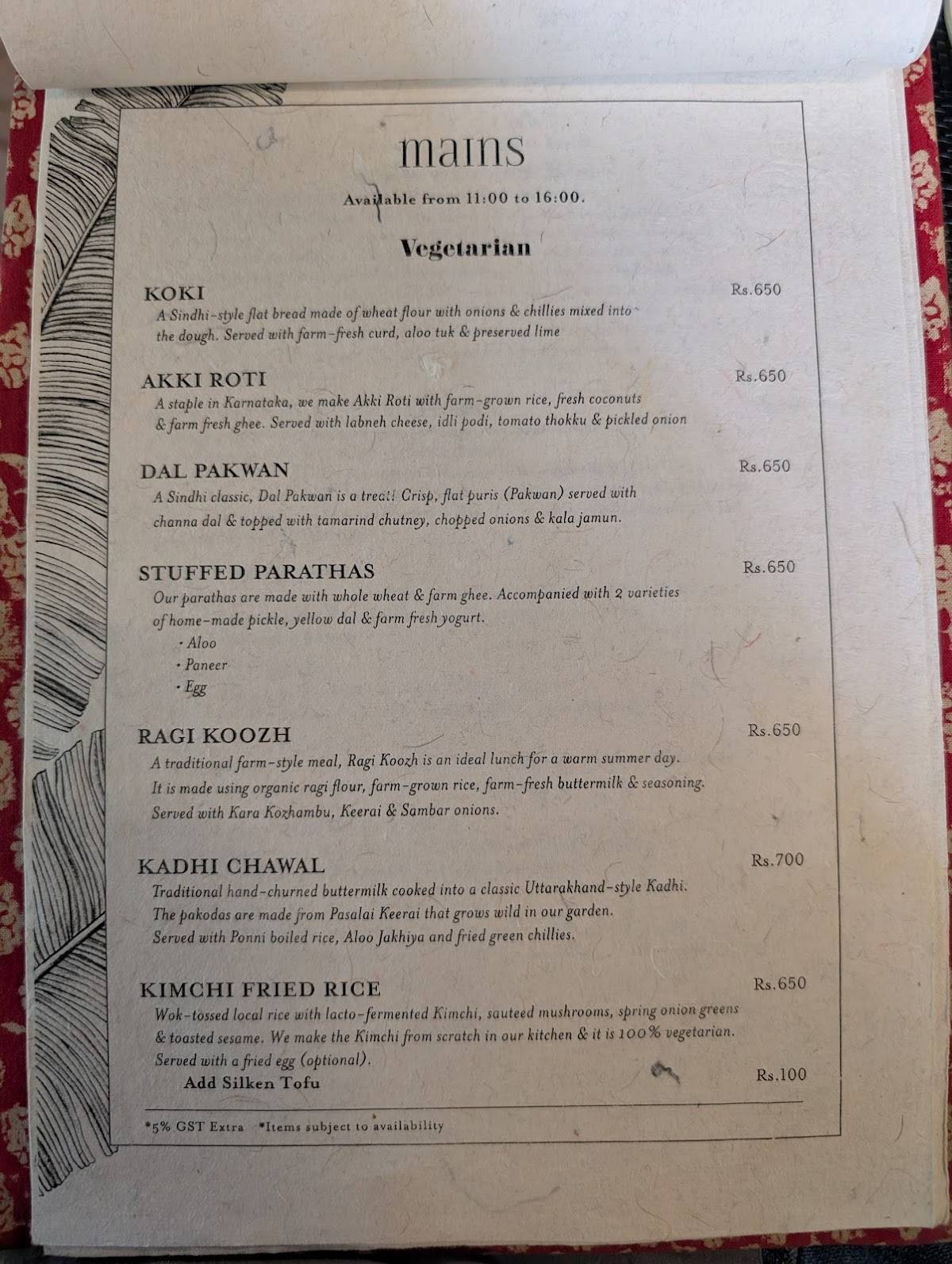 The Farm Restaurant menu