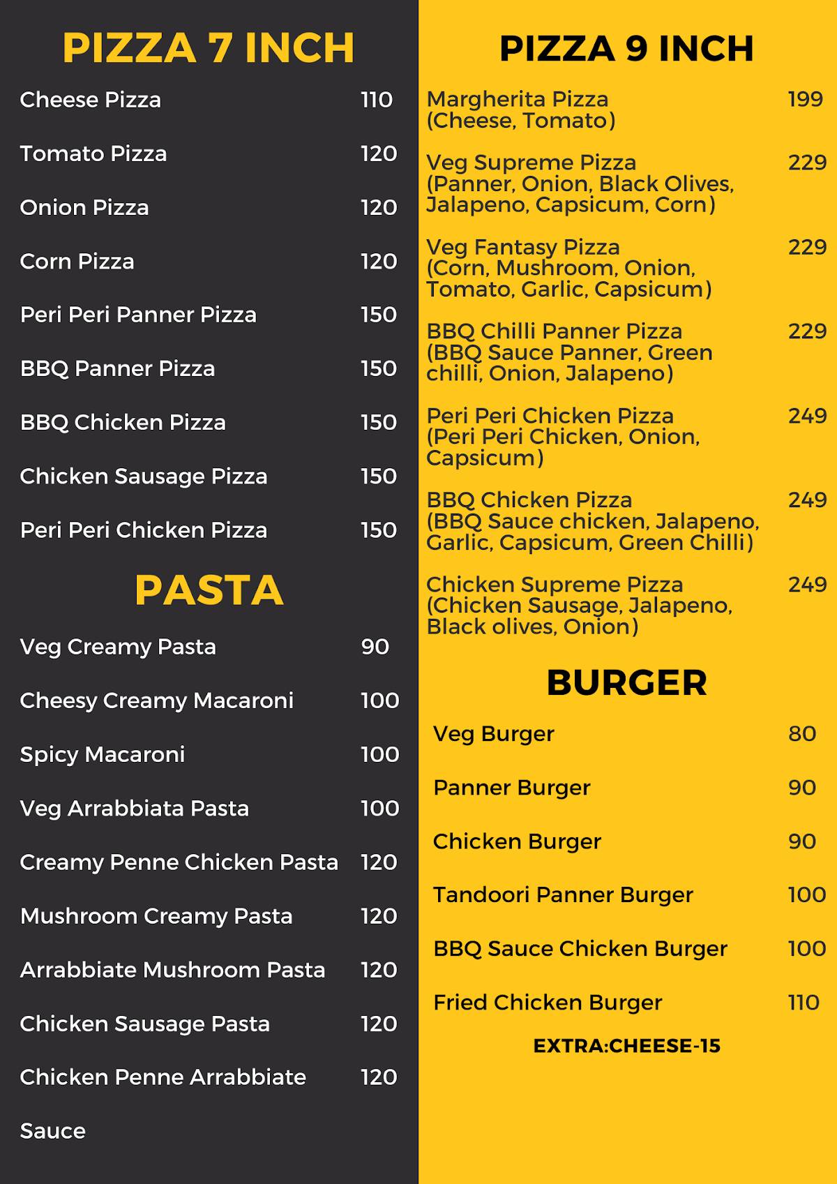 The New Hopes Cafe menu