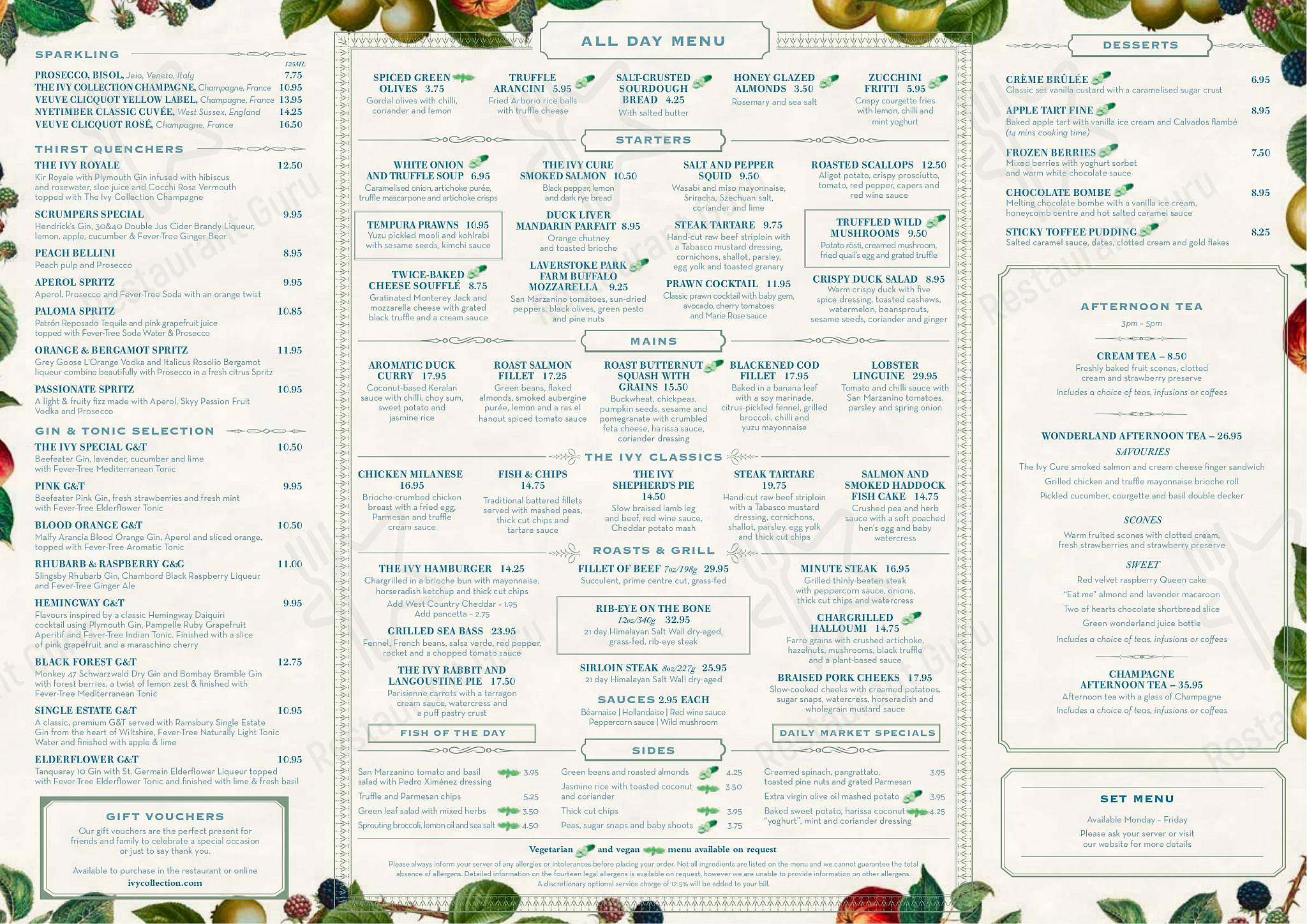 Menu at The Ivy Harrogate Garden restaurant, Harrogate
