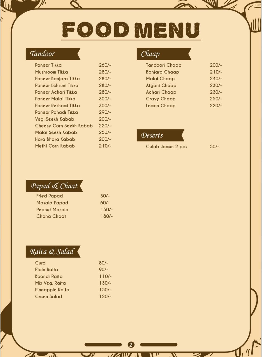 The Jungle Feast Cafe menu