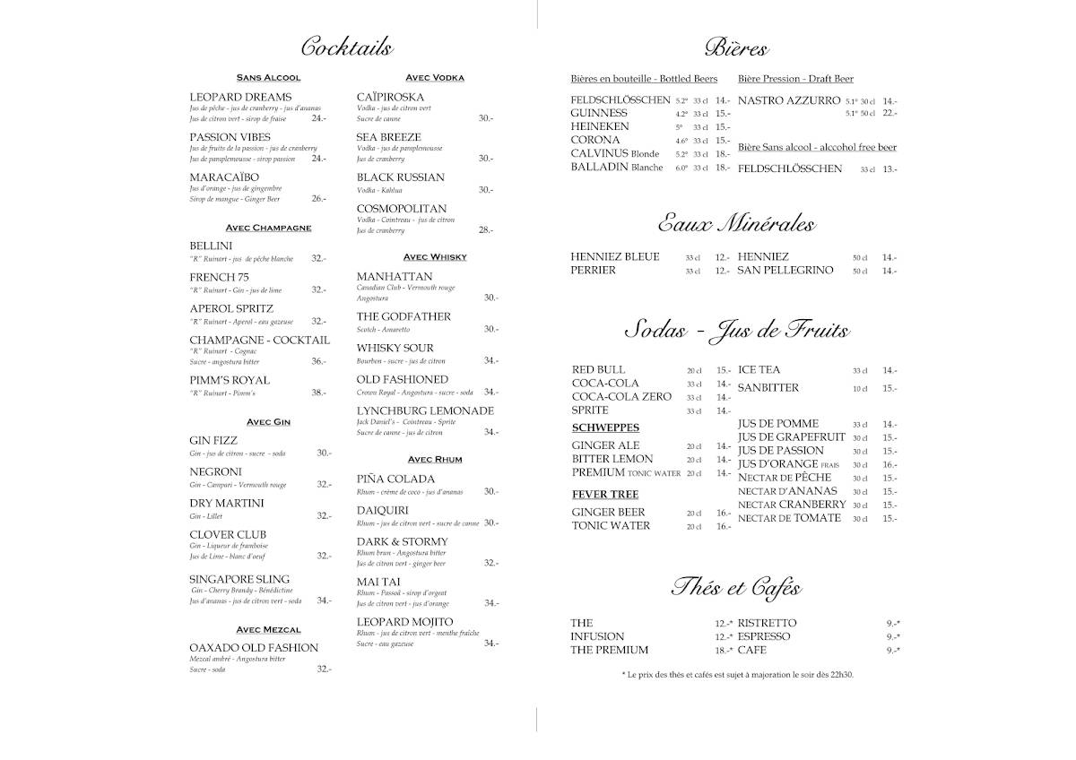 Menu de The Leopard Room Bar & Lounge