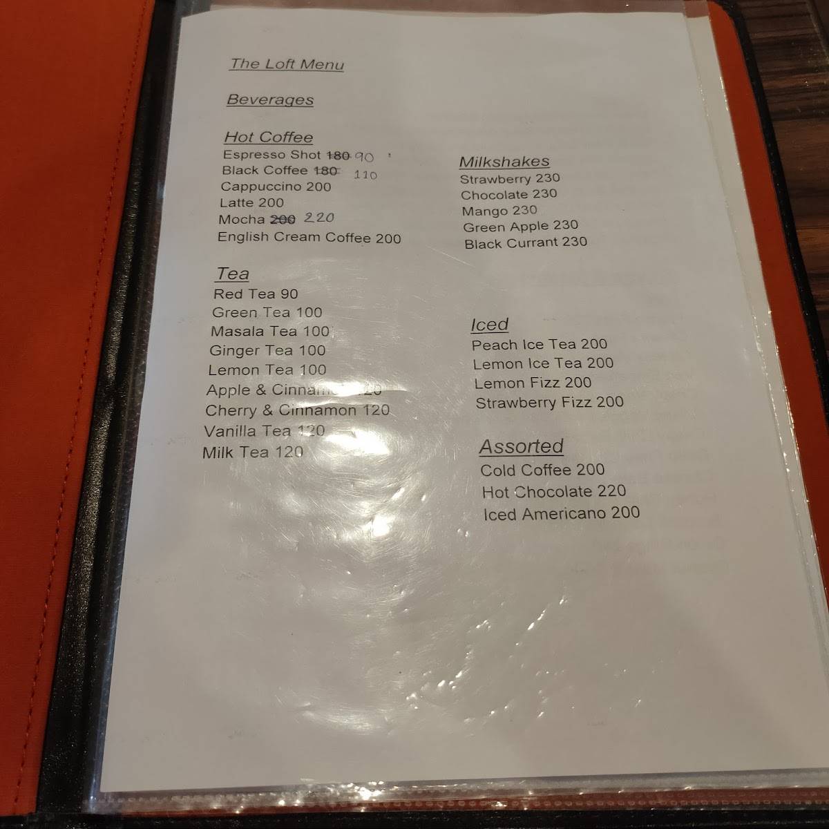 The Loft - Cafe & Restaurant menu