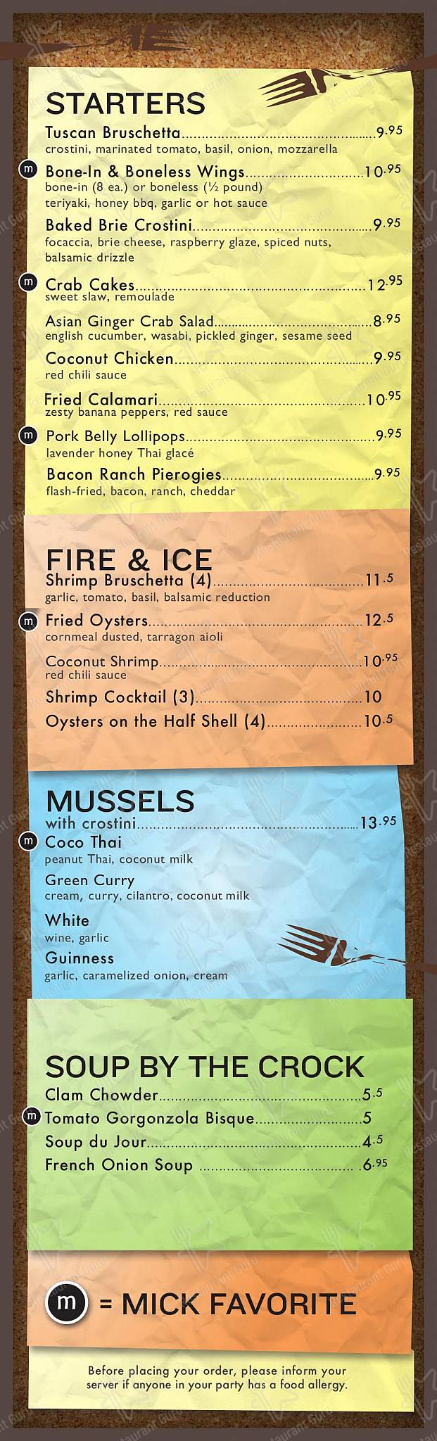 Menu at The Mick pub & bar, Holyoke