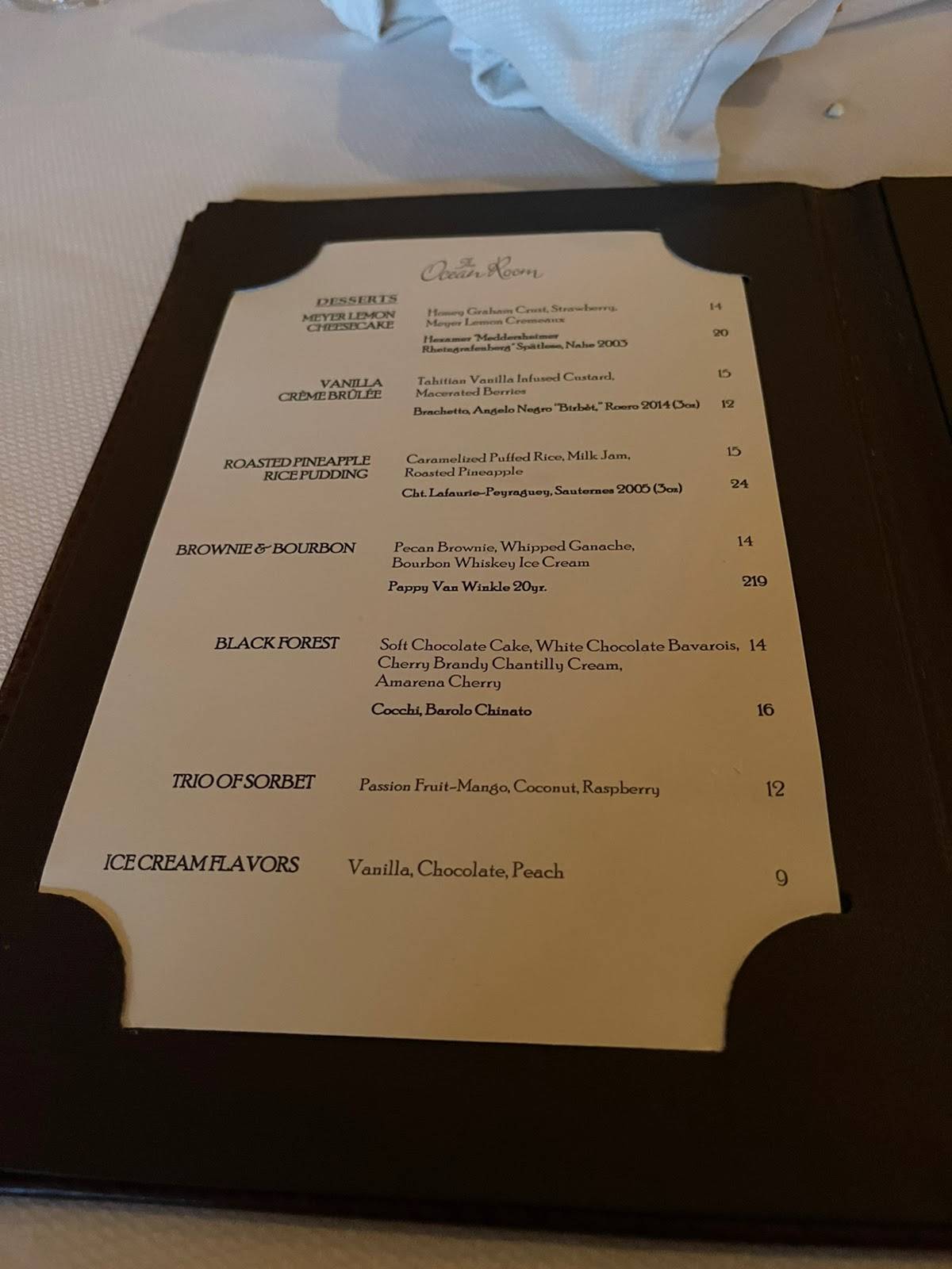 Menu at The Ocean Room BBQ, Kiawah Island