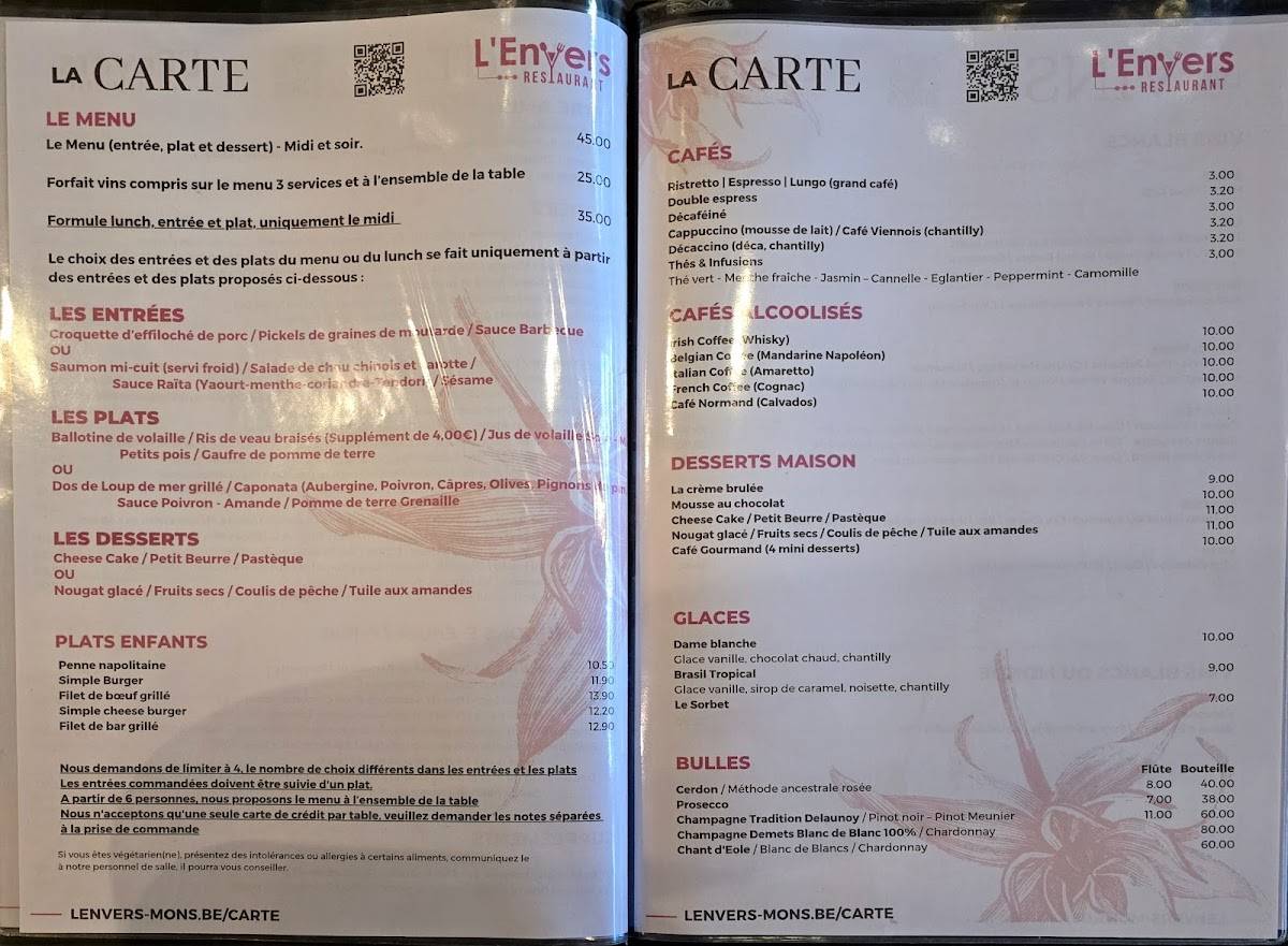 Menu de L'Envers