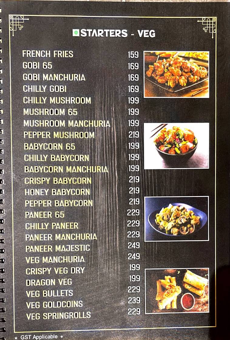 The Paradise family restaurant menu