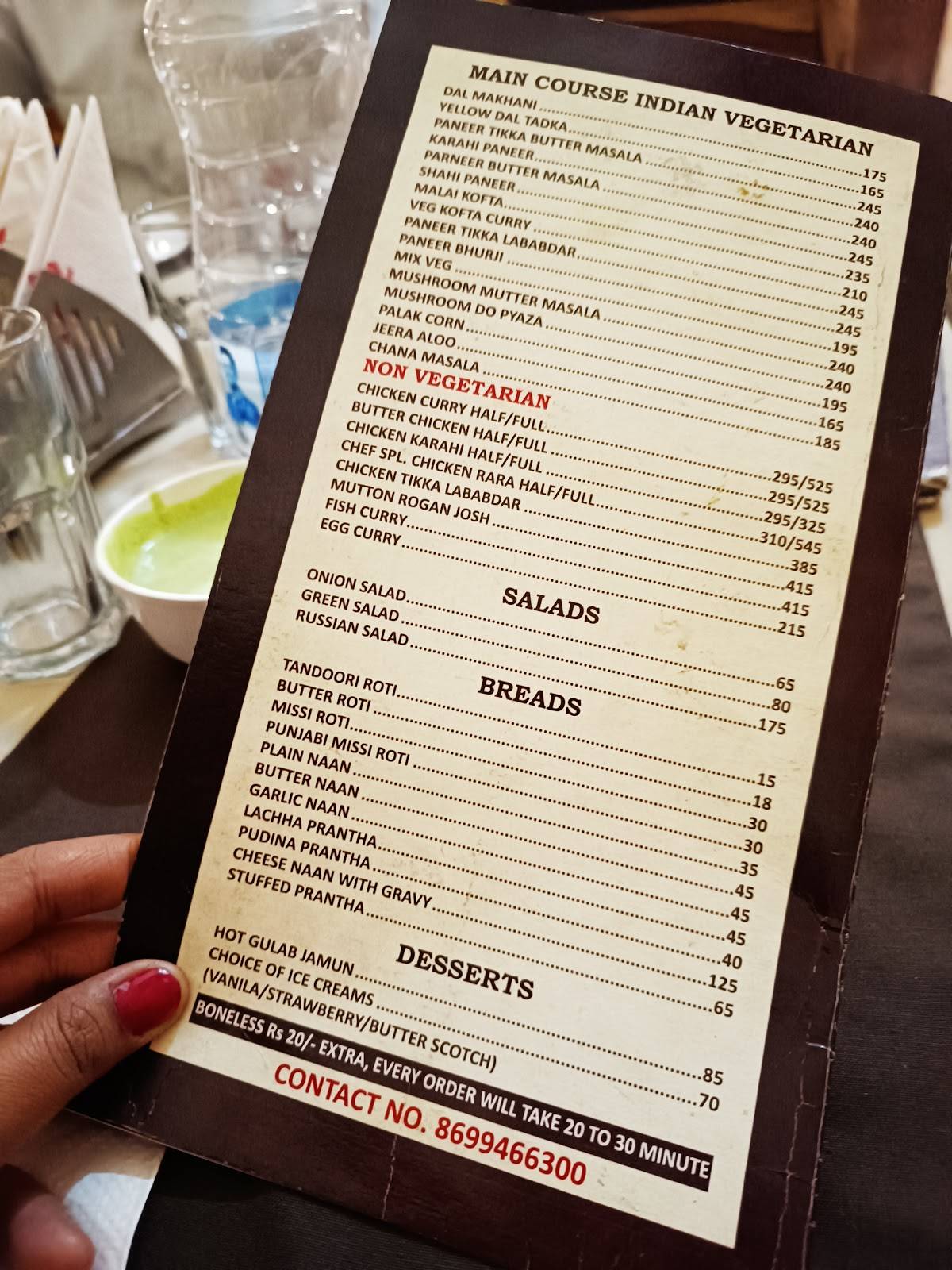 Menu at The Patiala Club, Patiala