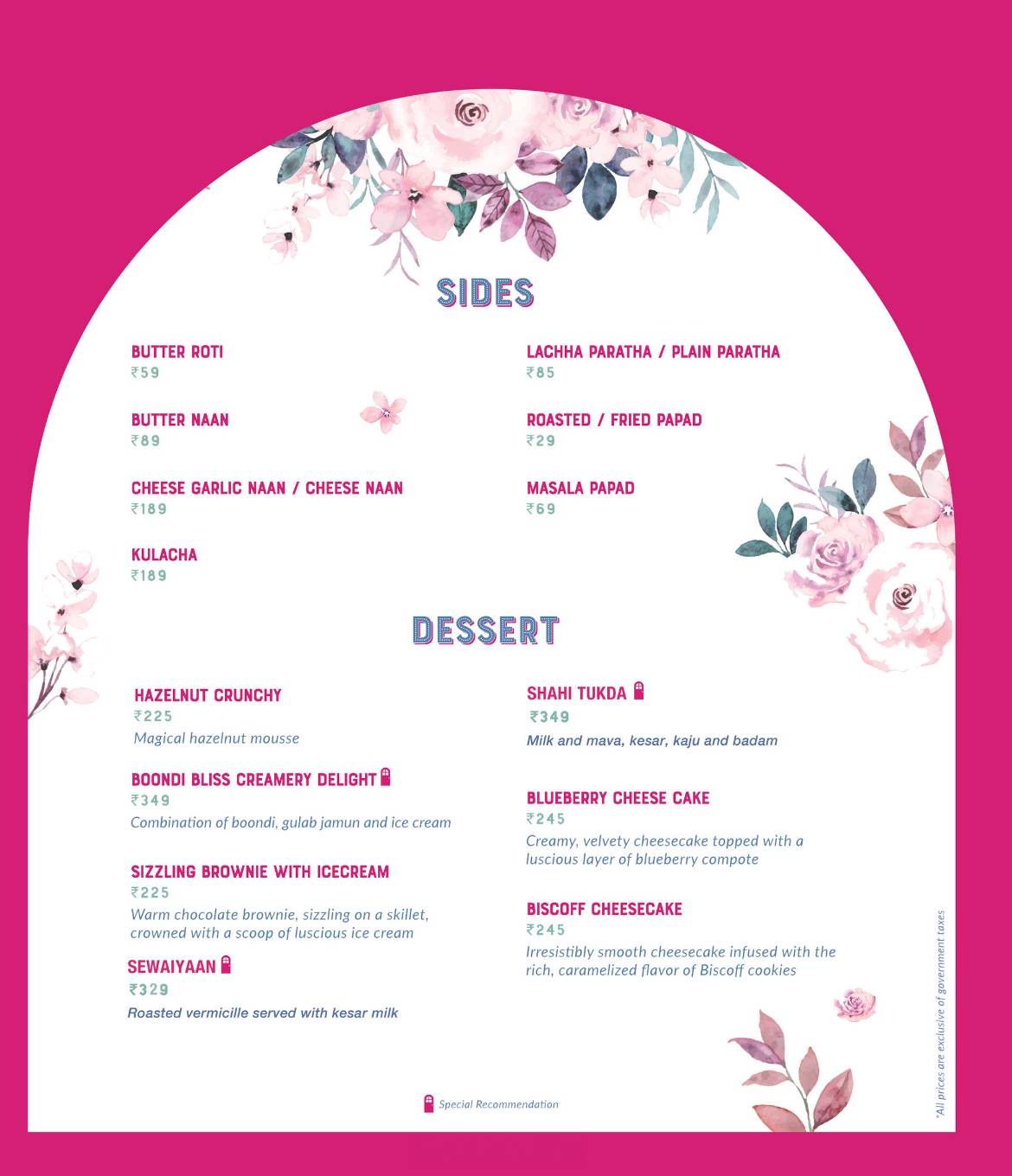 The Pink Door restaurant , Kudasan, Gandhinagar menu