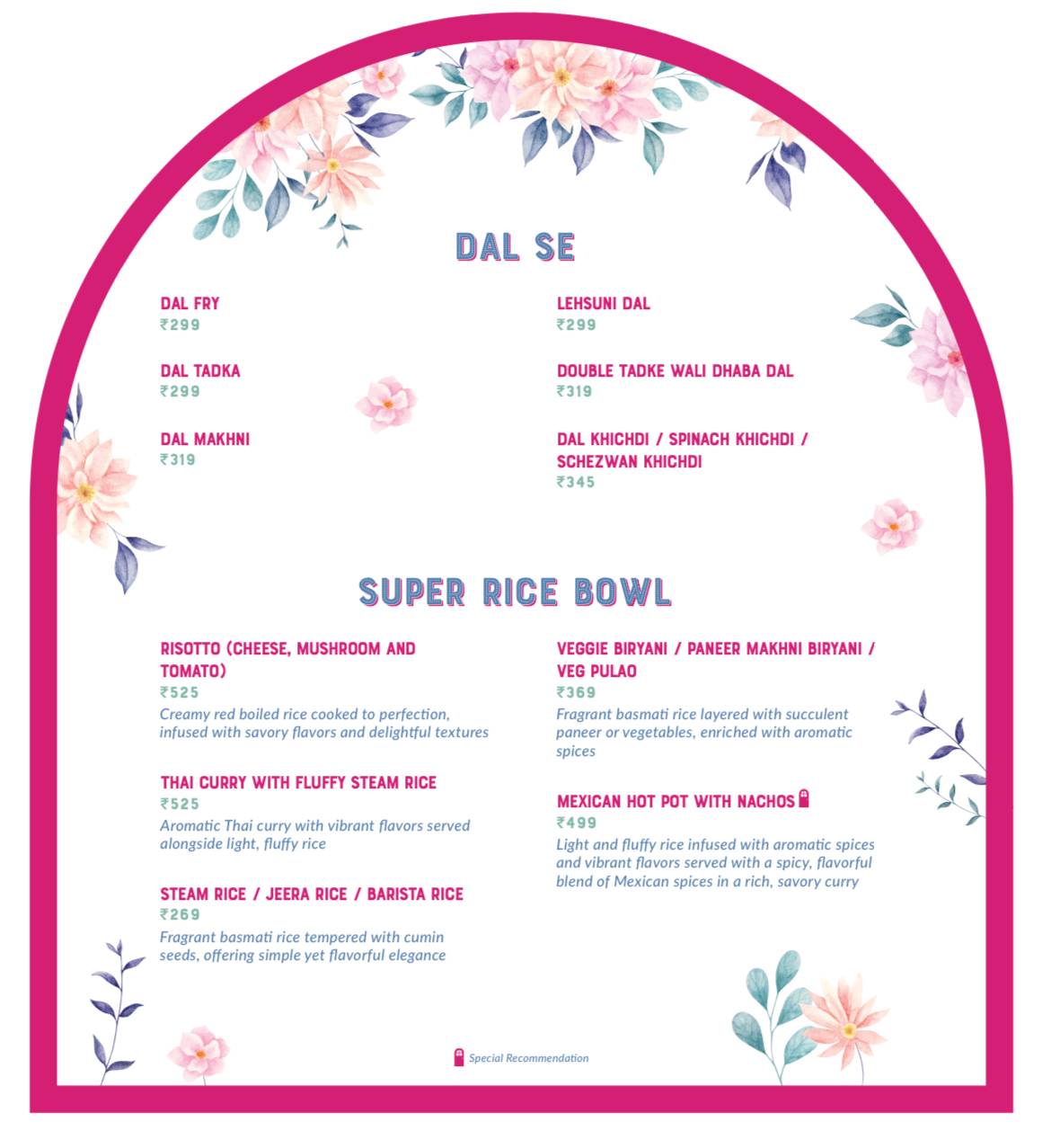 The Pink Door restaurant , Kudasan, Gandhinagar menu