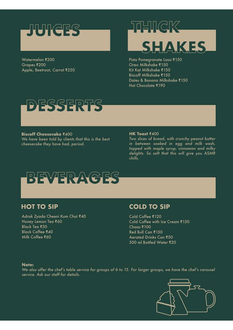 The Pitlane Cafe menu